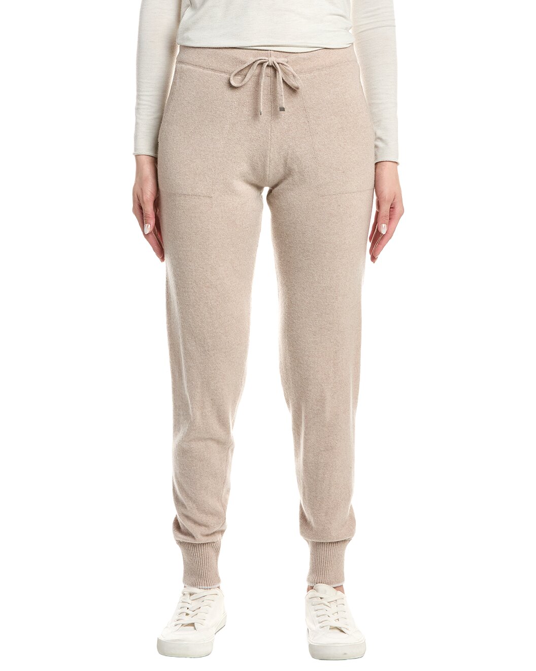 ELEVENTY WOMEN'S SAND CASHMERE KNIT TROUSERS WITH TIPPING