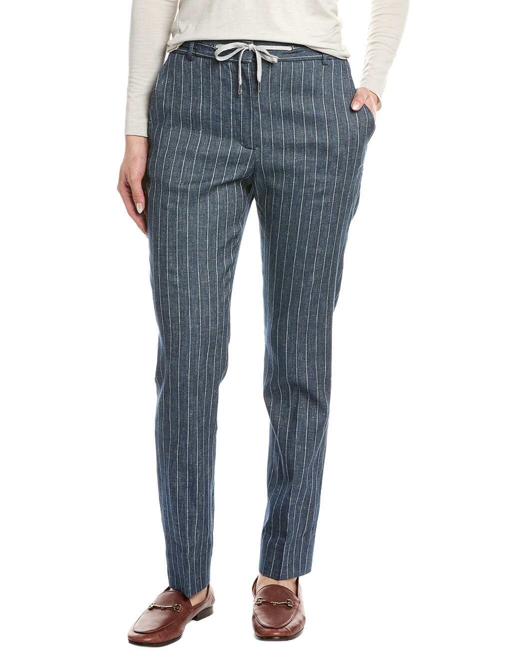 ELEVENTY WOMEN'S NAVY PINSTRIPE DRAWSTRING TROUSERS