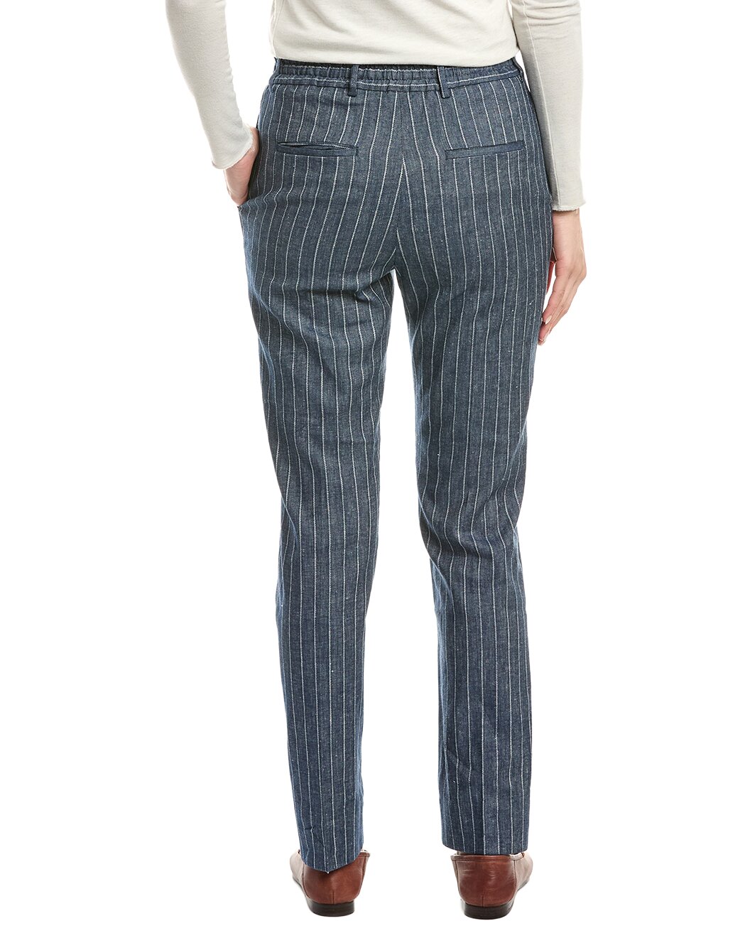 ELEVENTY WOMEN'S NAVY PINSTRIPE DRAWSTRING TROUSERS