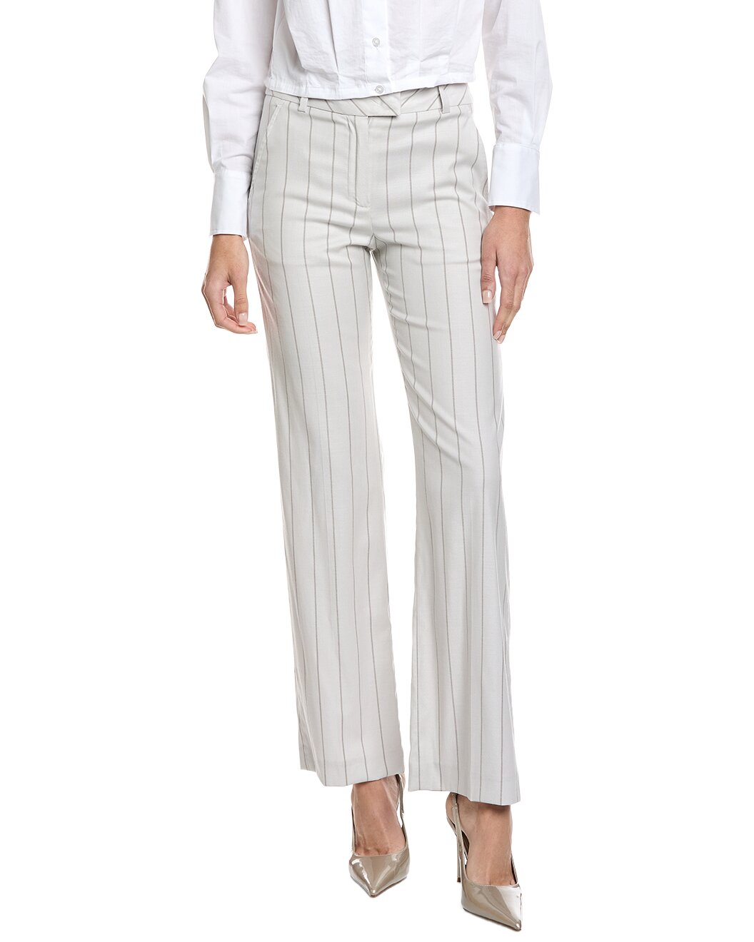 ELEVENTY WOMEN'S IVORY PINSTRIPE TAILORED TROUSERS