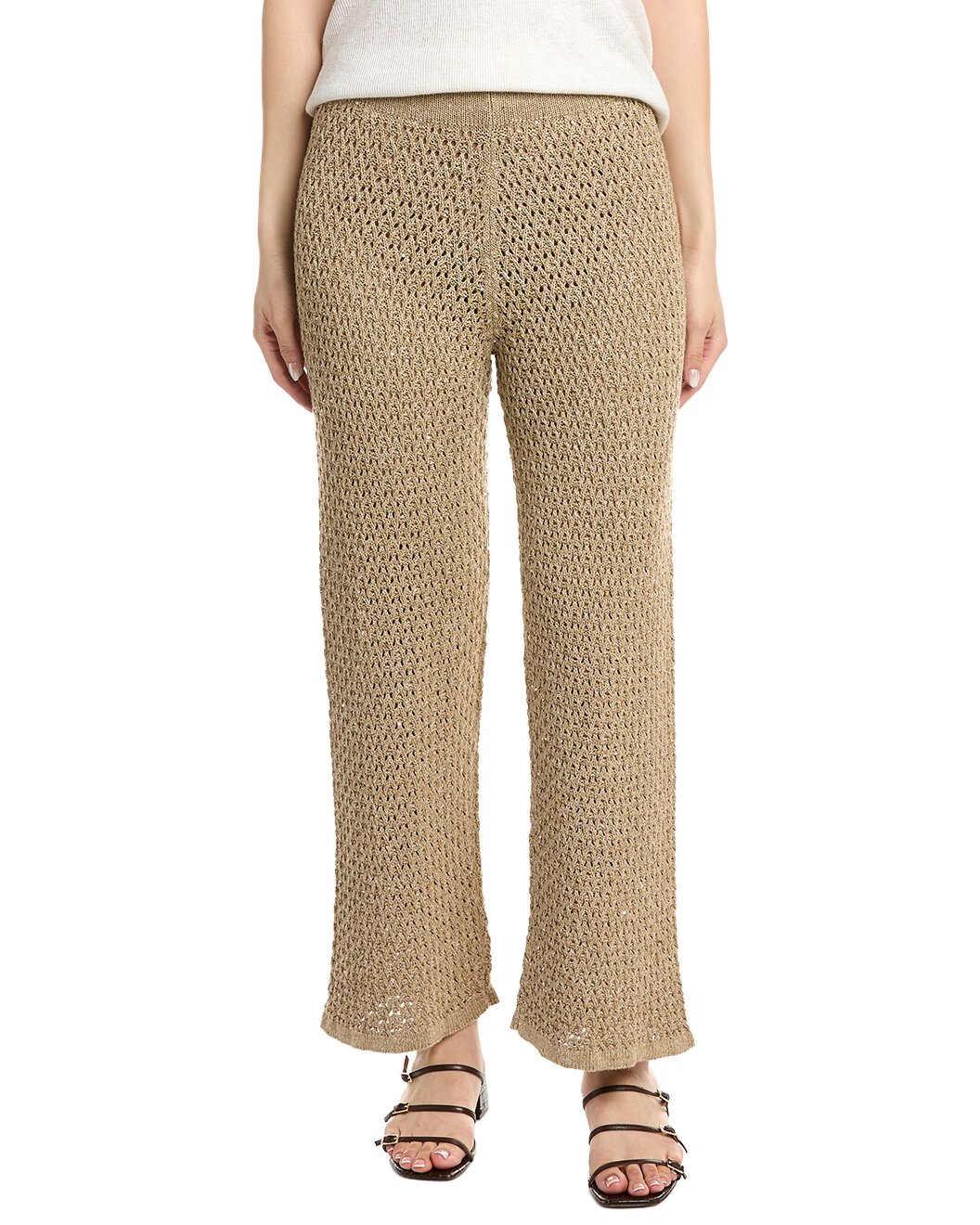 ELEVENTY WOMEN'S SAND KNITTED WIDE-LEG TROUSERS