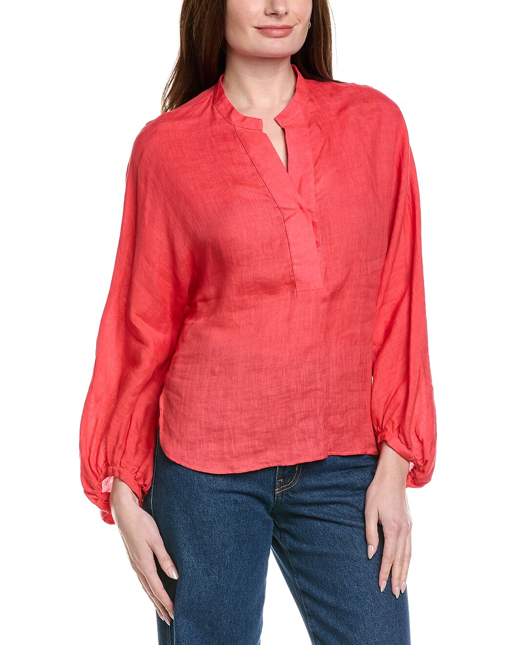 ELEVENTY WOMEN'S CORAL OPEN COLLAR LINEN BLOUSE