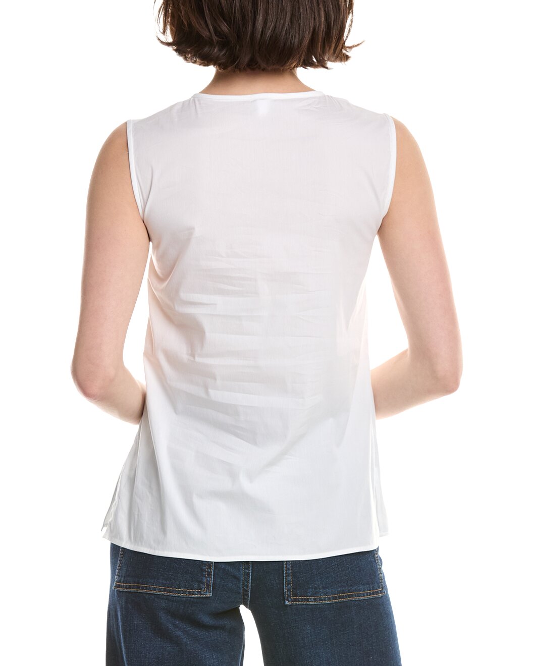 ELEVENTY WOMEN'S WHITE COLLARLESS SLEEVELESS BLOUSE