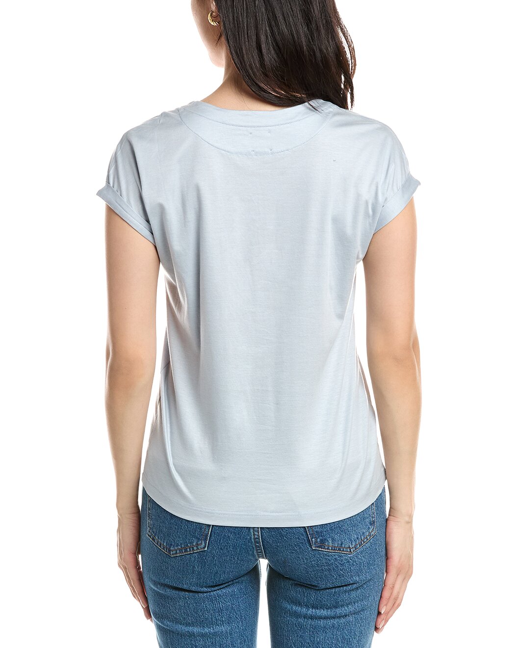 ELEVENTY WOMEN'S DUSTY BLUE ROUND-NECK T-SHIRT WITH POCKET