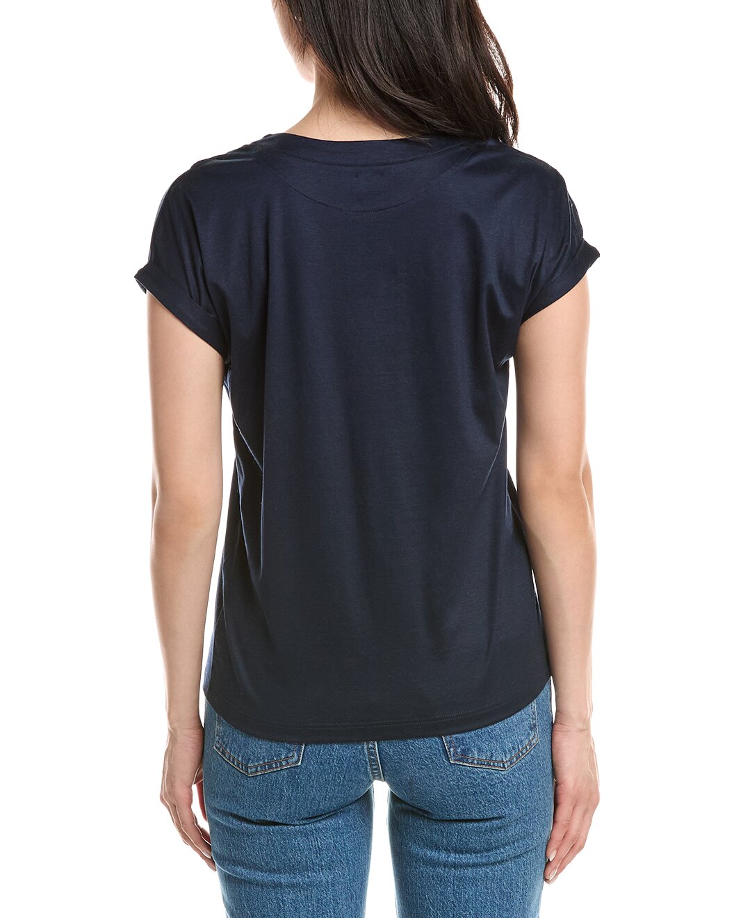 ELEVENTY WOMEN'S NAVY ROUND-NECK T-SHIRT WITH POCKET