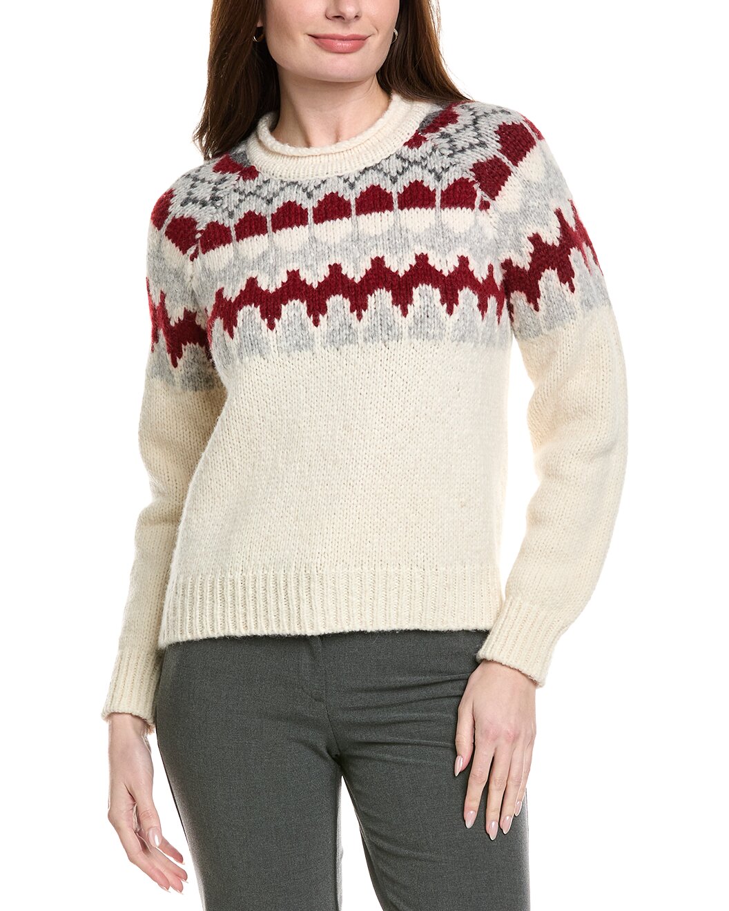 ELEVENTY WOMEN'S WHITE WOOL PATTERNED KNIT SWEATER