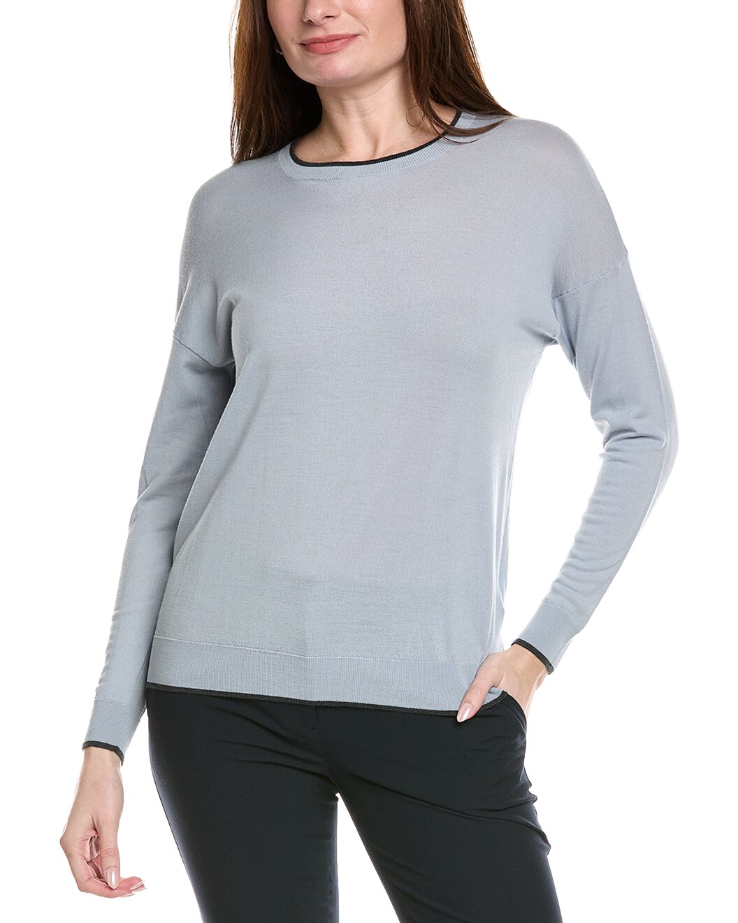 ELEVENTY WOMEN'S LIGHT BLUE ROUND NECK KNIT SWEATER