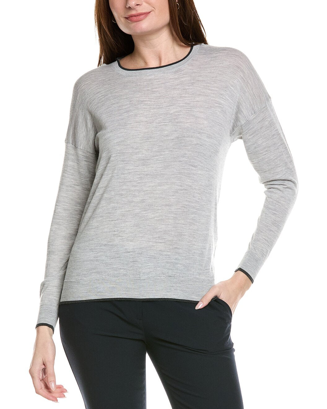 ELEVENTY WOMEN'S LIGHT GREY ROUND NECK KNIT SWEATER