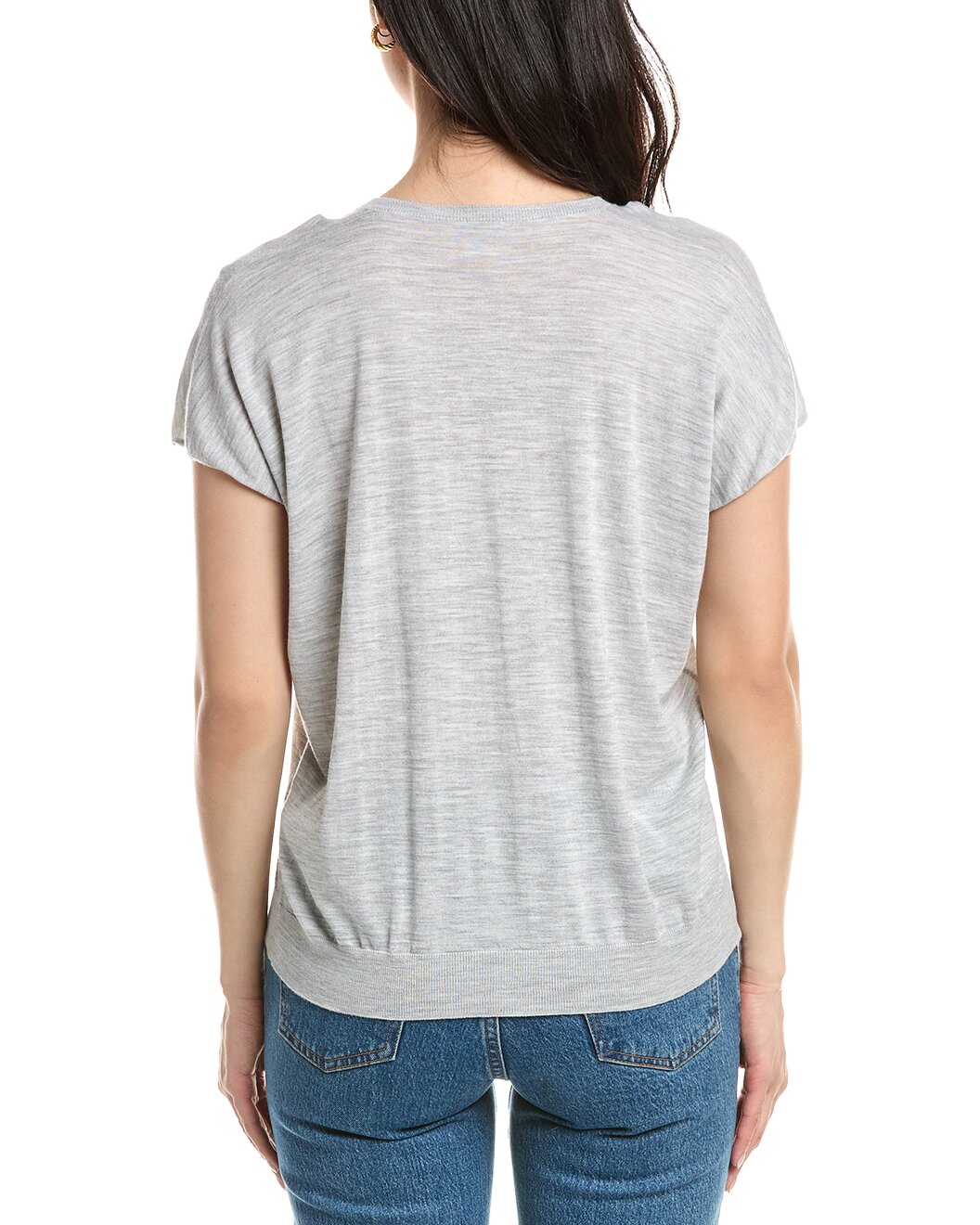 ELEVENTY WOMEN'S LIGHT GREY HALF-SLEEVE V-NECK SWEATER