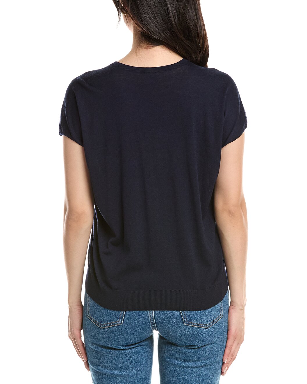 ELEVENTY WOMEN'S NAVY HALF-SLEEVE V-NECK SWEATER