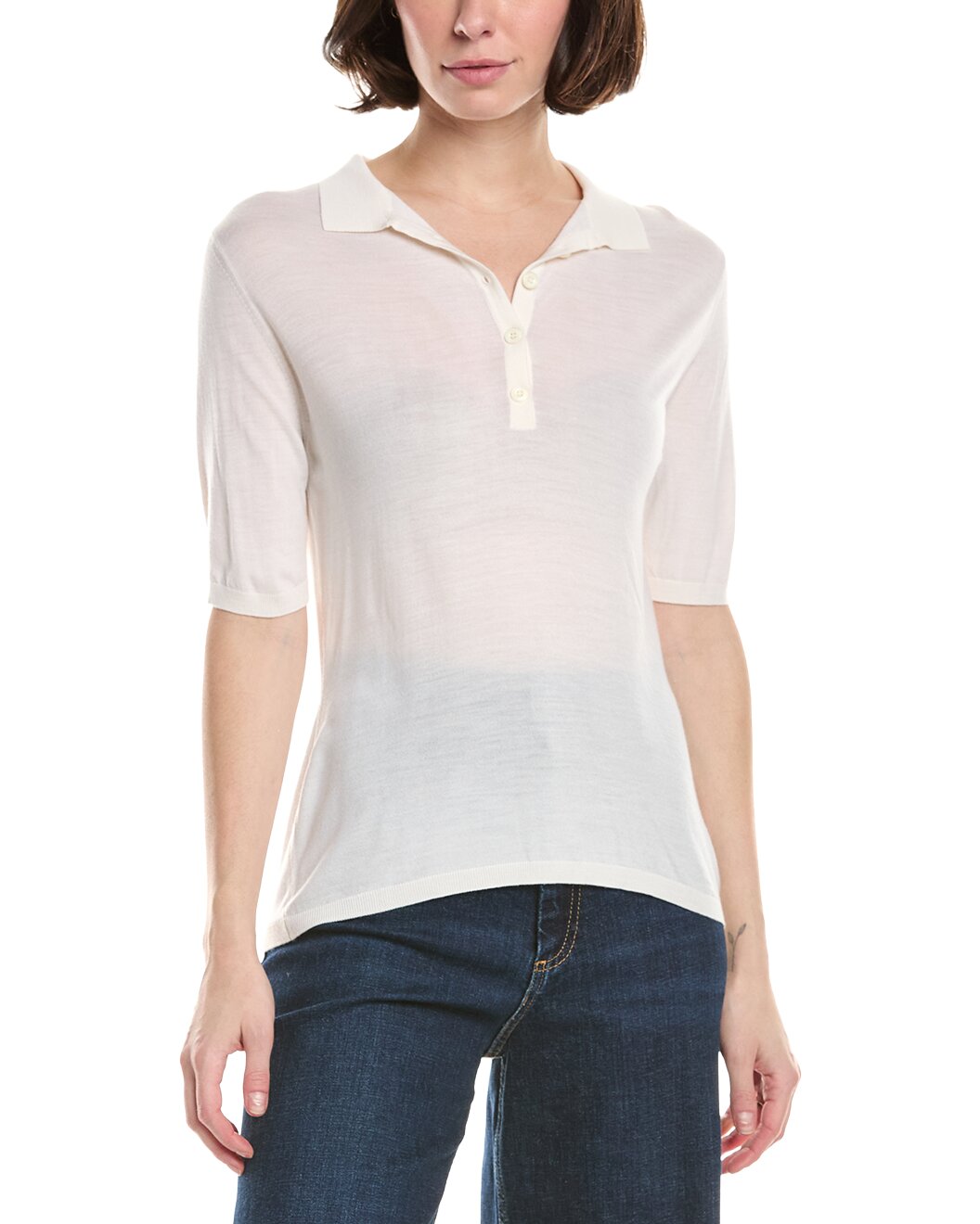 ELEVENTY WOMEN'S OFF WHITE KNIT HALF-SLEEVE POLO