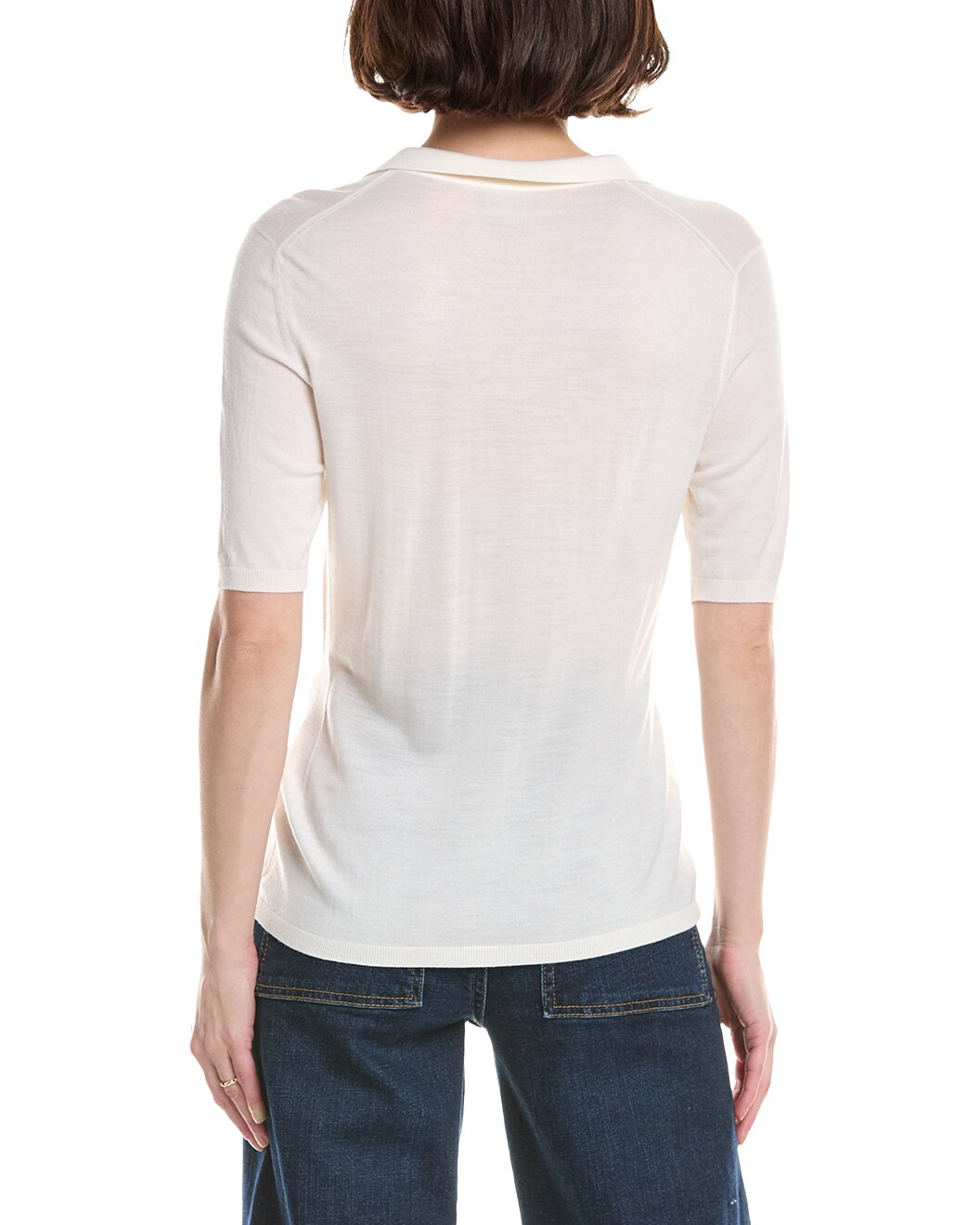 ELEVENTY WOMEN'S OFF WHITE KNIT HALF-SLEEVE POLO