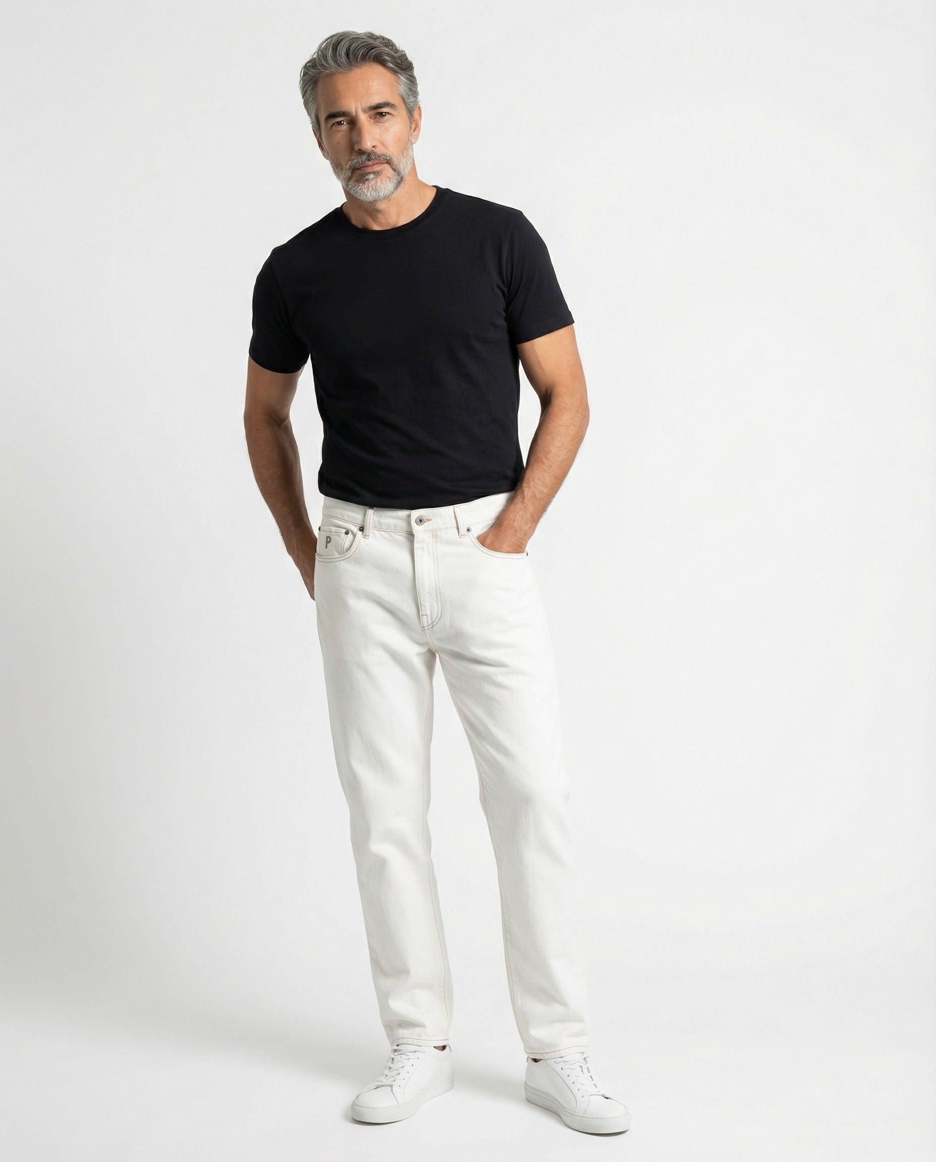 PESERICO MEN'S WHITE DENIM FIVE-POCKET JEANS