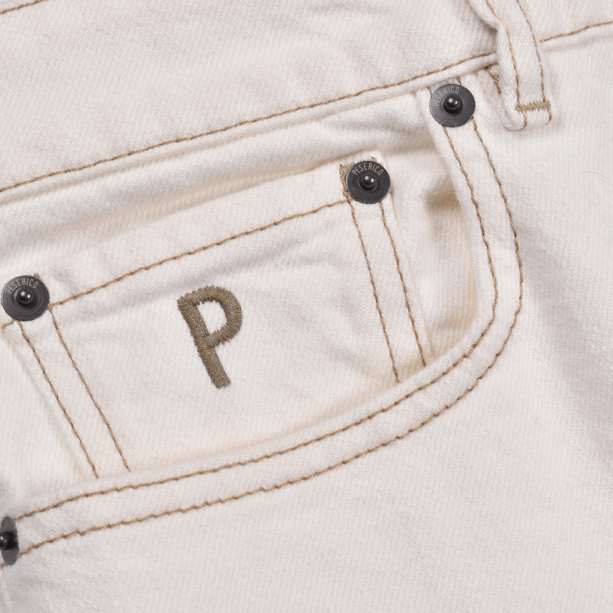 PESERICO MEN'S WHITE DENIM FIVE-POCKET JEANS