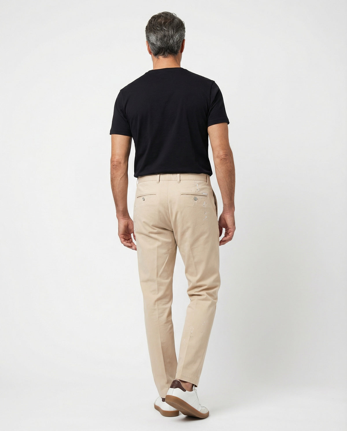 PESERICO MEN'S BEIGE TAILORED TROUSERS WITH SPLATTER DETAIL