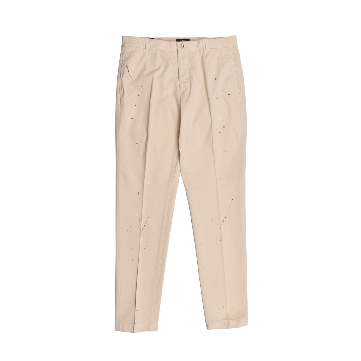 PESERICO MEN'S BEIGE TAILORED TROUSERS WITH SPLATTER DETAIL