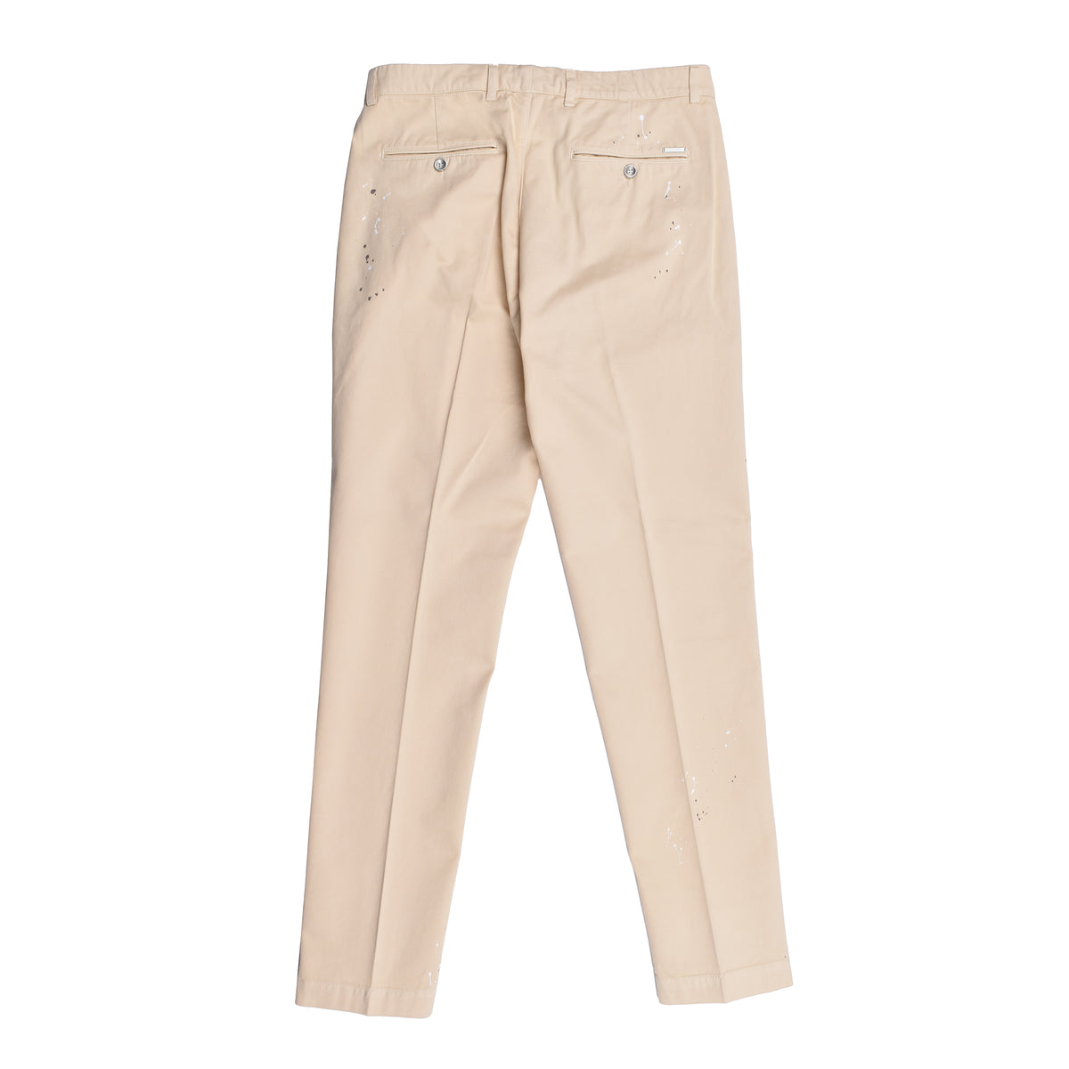 PESERICO MEN'S BEIGE TAILORED TROUSERS WITH SPLATTER DETAIL