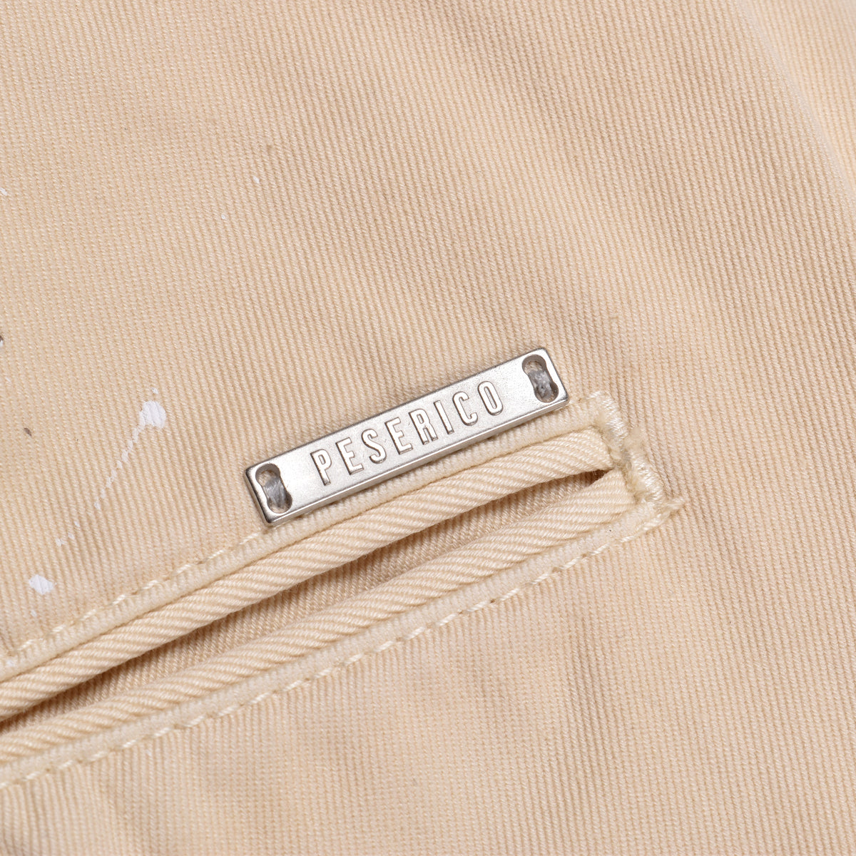 PESERICO MEN'S BEIGE TAILORED TROUSERS WITH SPLATTER DETAIL