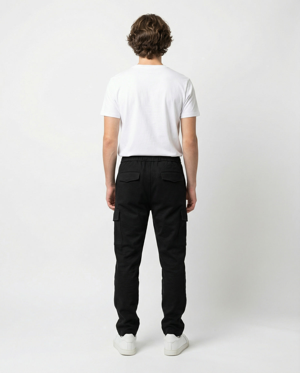 PESERICO MEN'S BLACK CARGO TROUSERS WITH DRAWSTRING