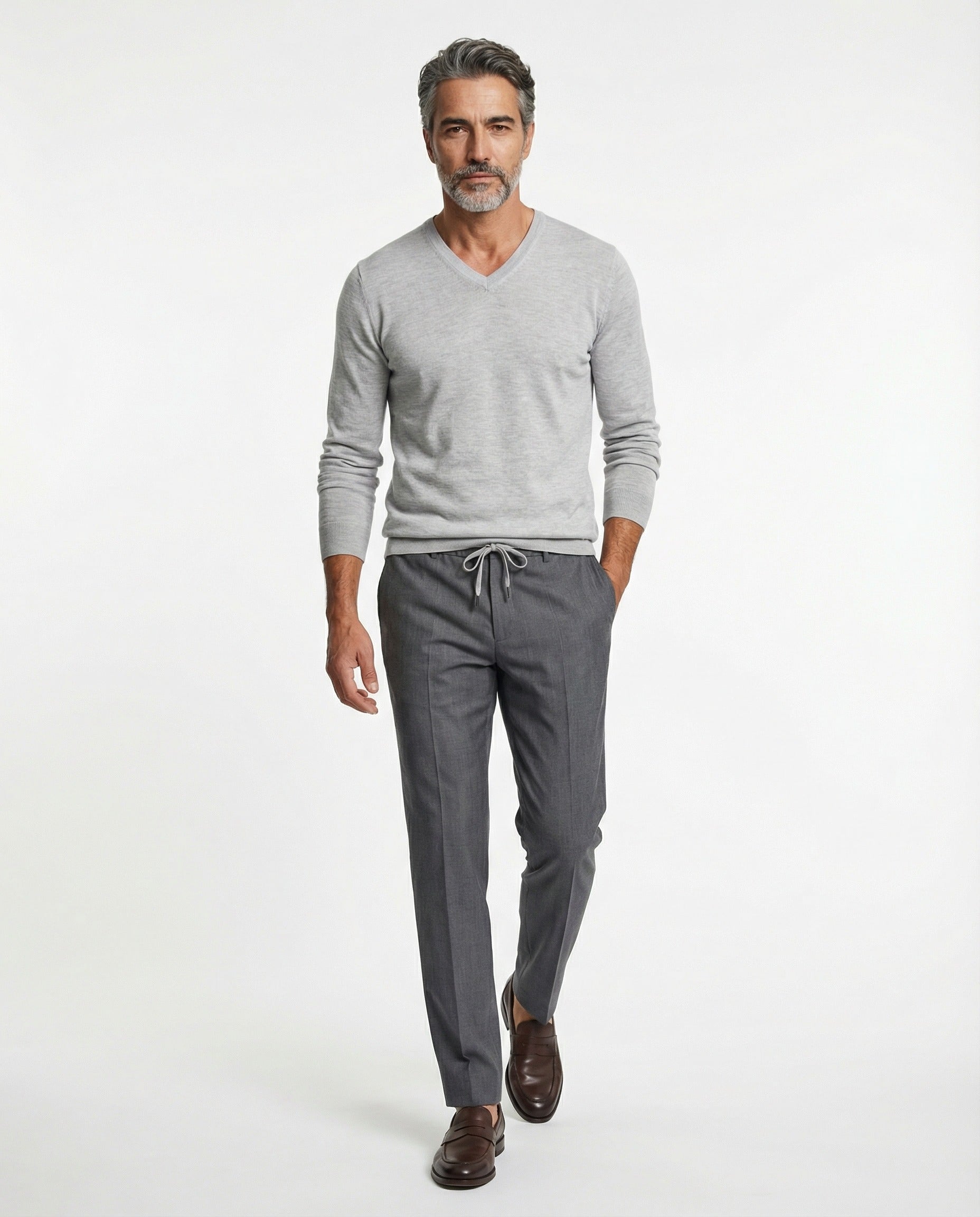 PESERICO MEN'S GRAY WOOL BLEND DRAWSTRING TROUSERS