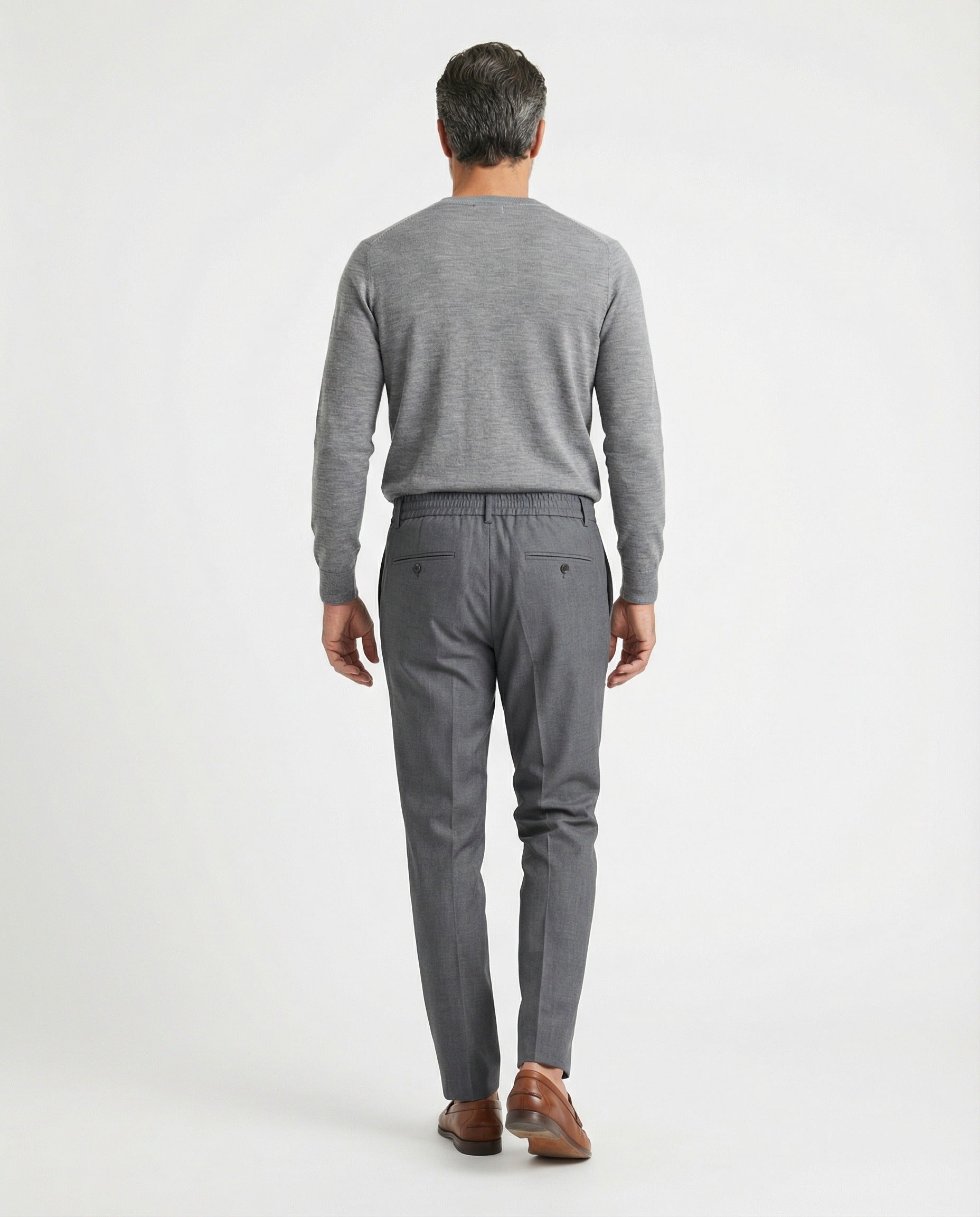 PESERICO MEN'S GRAY WOOL BLEND DRAWSTRING TROUSERS