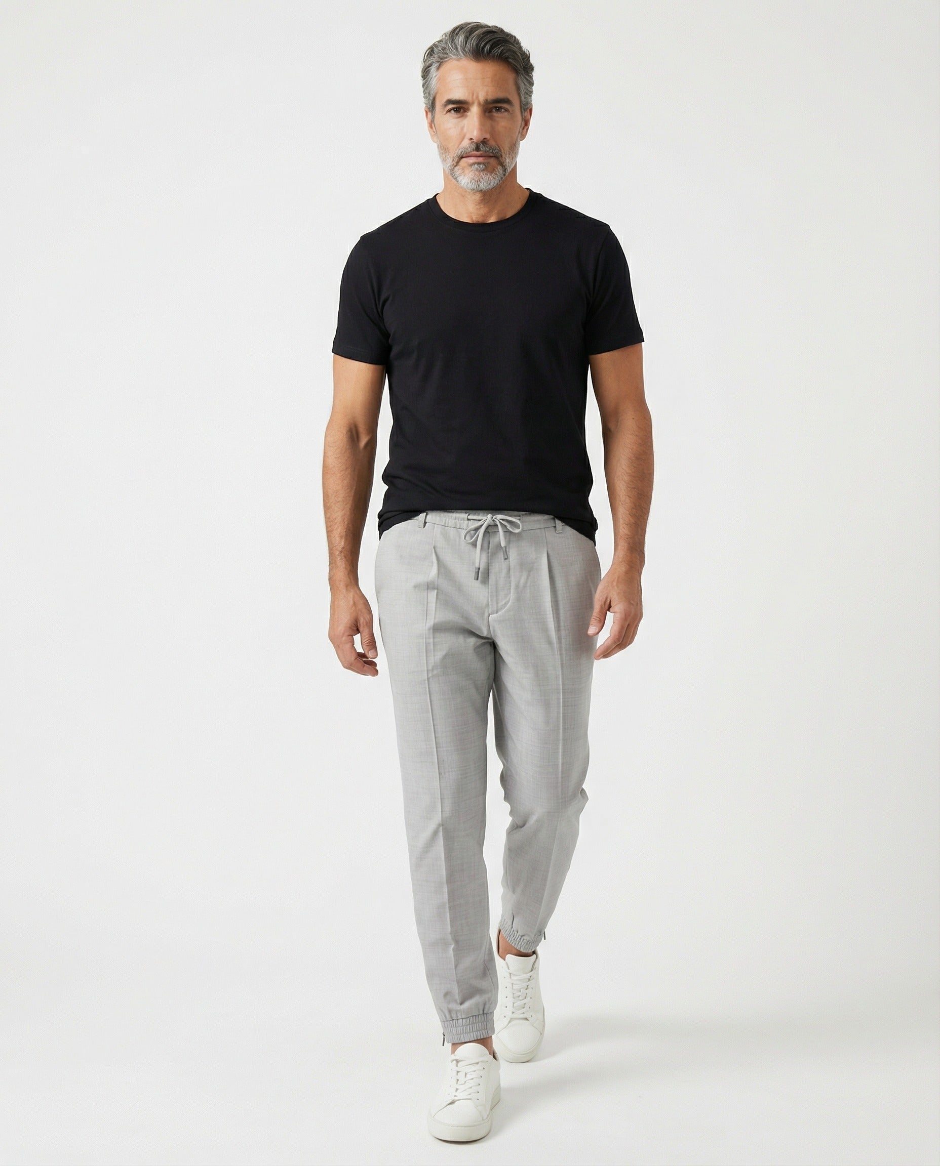 PESERICO MEN'S GRAY LINEN JOGGER TROUSERS