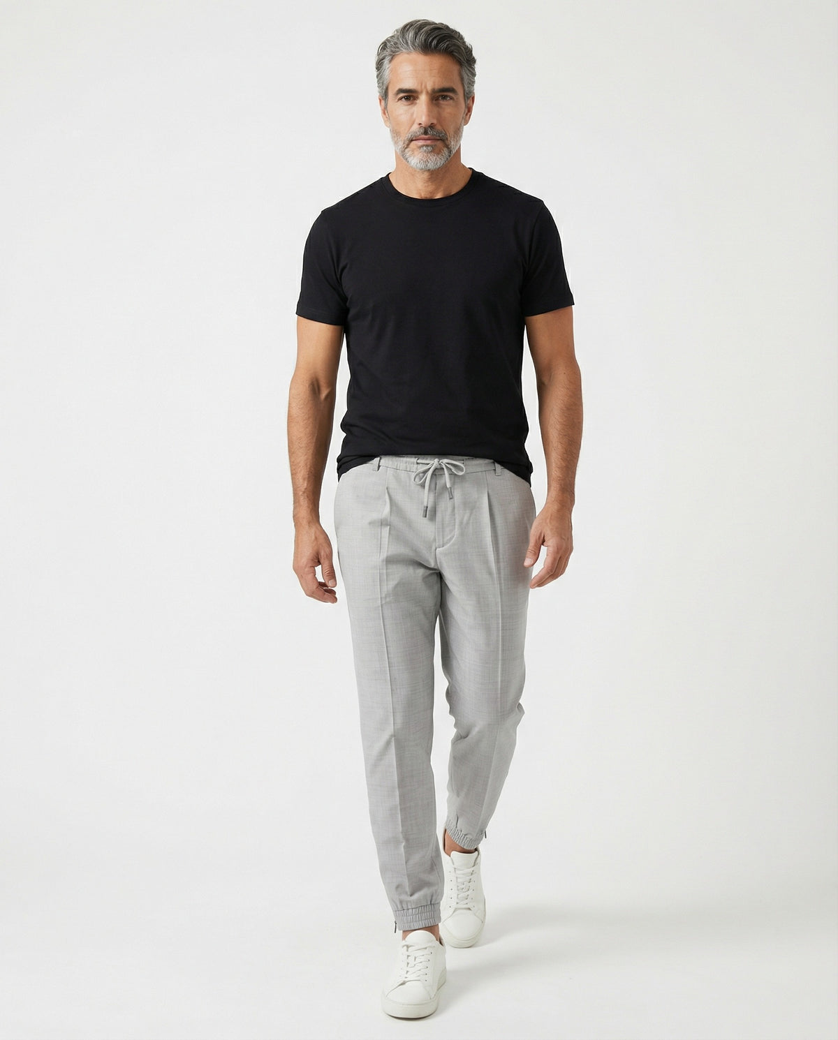 PESERICO MEN'S GRAY LINEN JOGGER TROUSERS