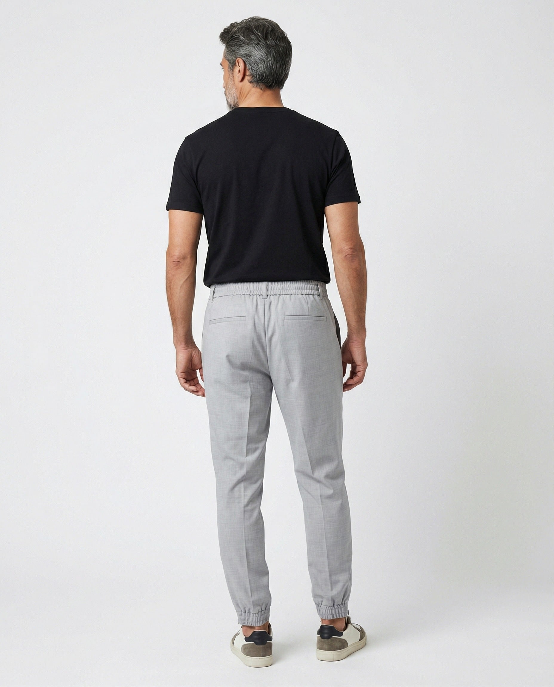 PESERICO MEN'S GRAY LINEN JOGGER TROUSERS