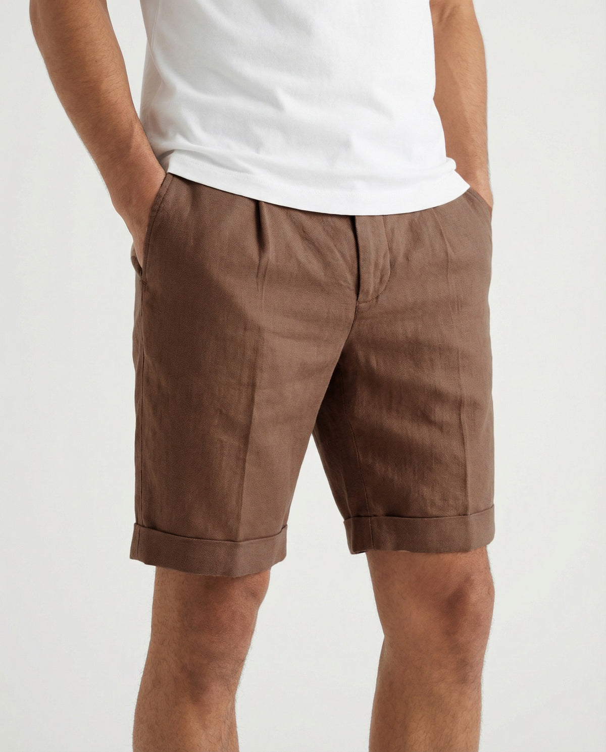 PESERICO MEN'S BROWN LINEN BERMUDA SHORTS