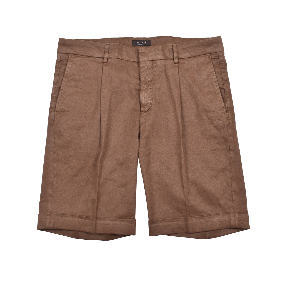 PESERICO MEN'S BROWN LINEN BERMUDA SHORTS