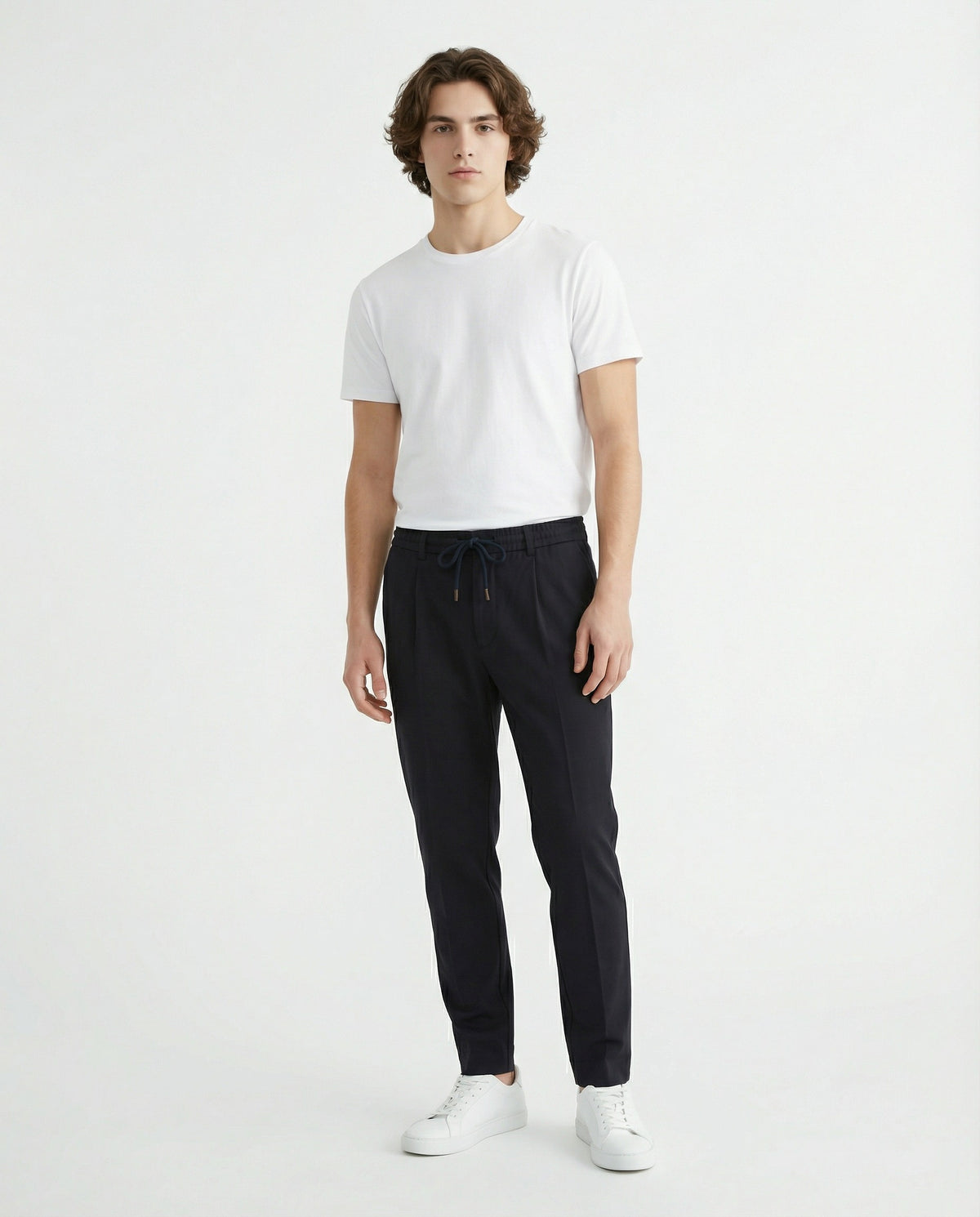PESERICO MEN'S DARK NAVY WOOL DRAWSTRING TROUSERS