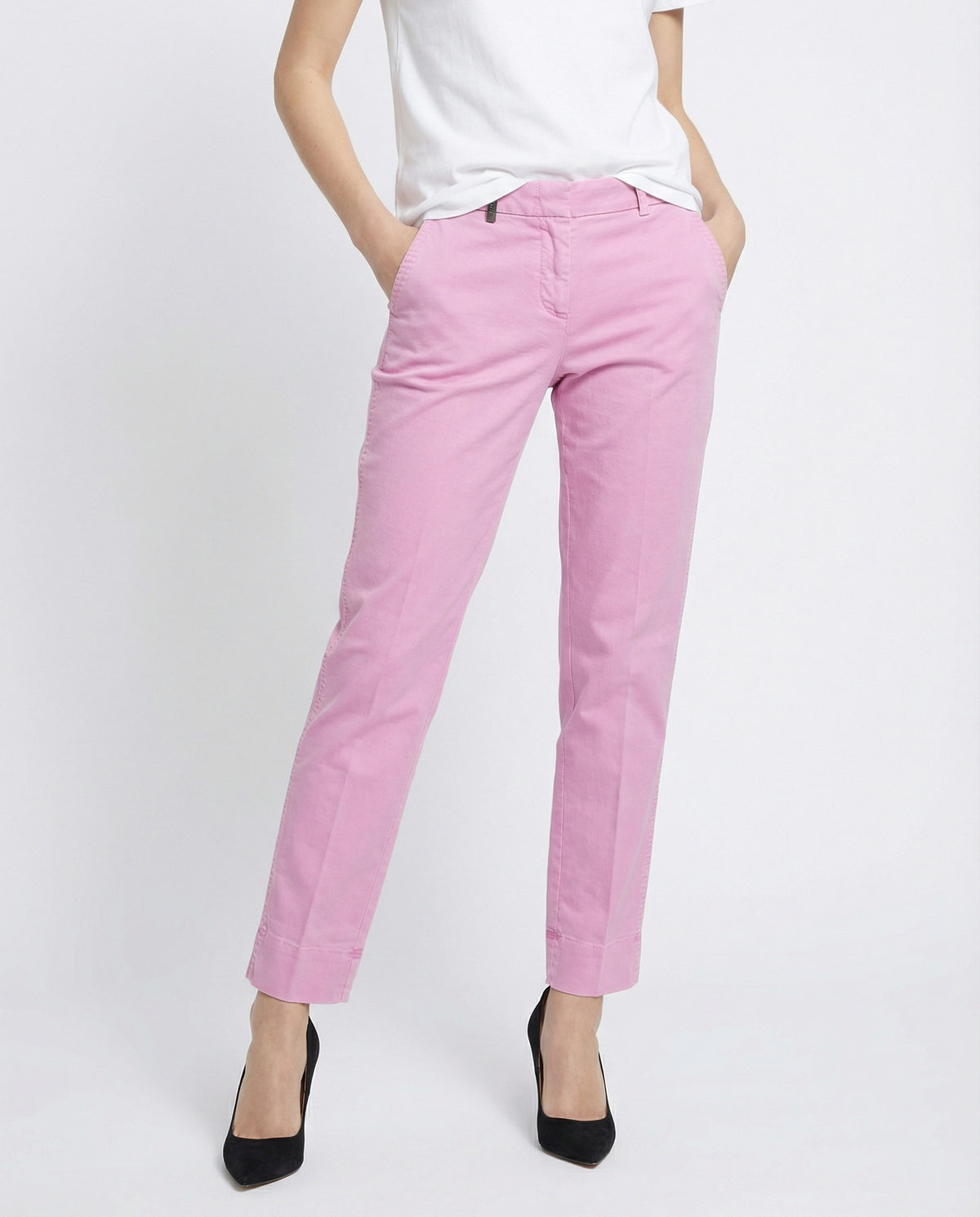 PESERICO WOMEN'S PINK CASUAL COTTON TROUSERS