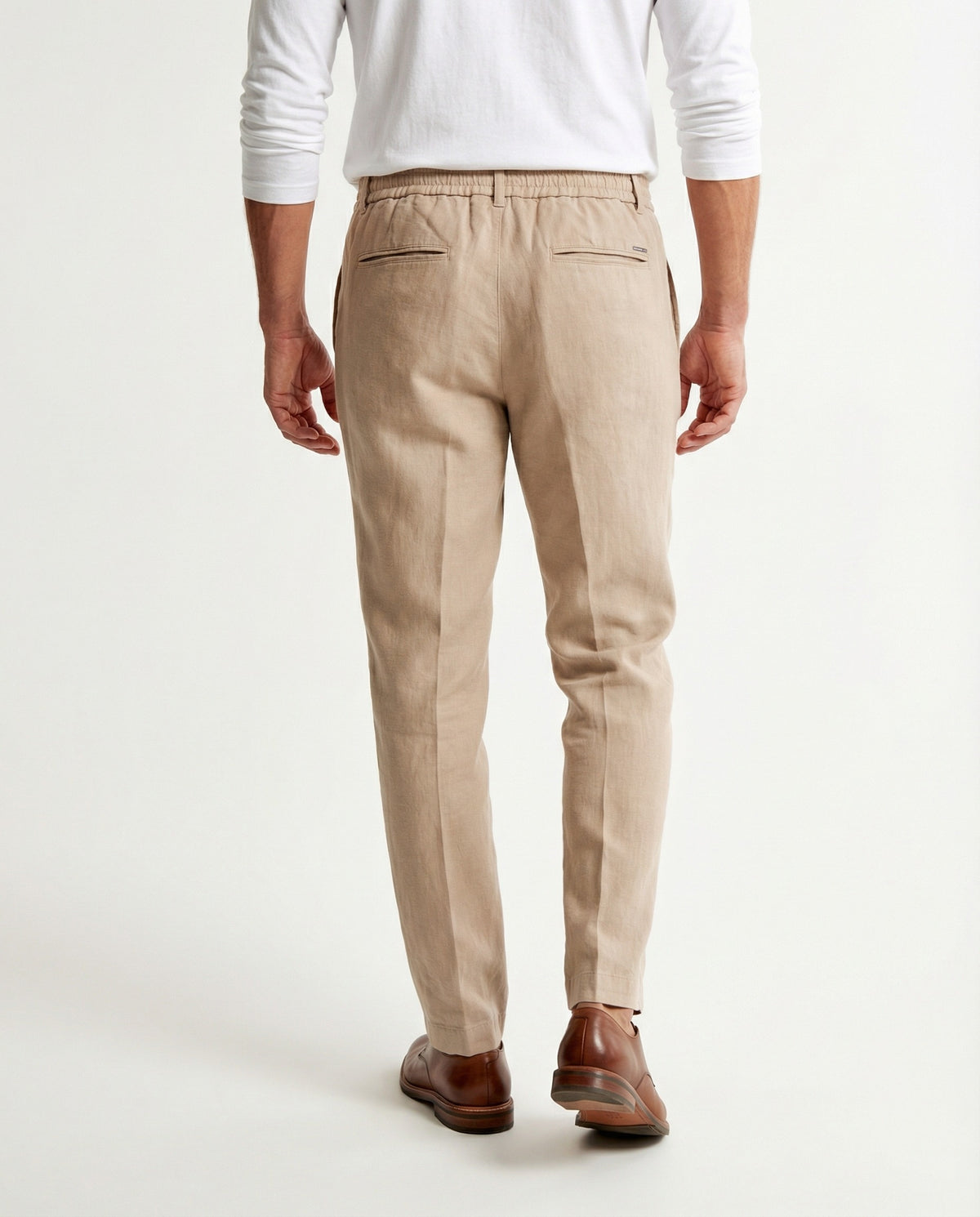 PESERICO MEN'S BEIGE LINEN CASUAL TROUSERS