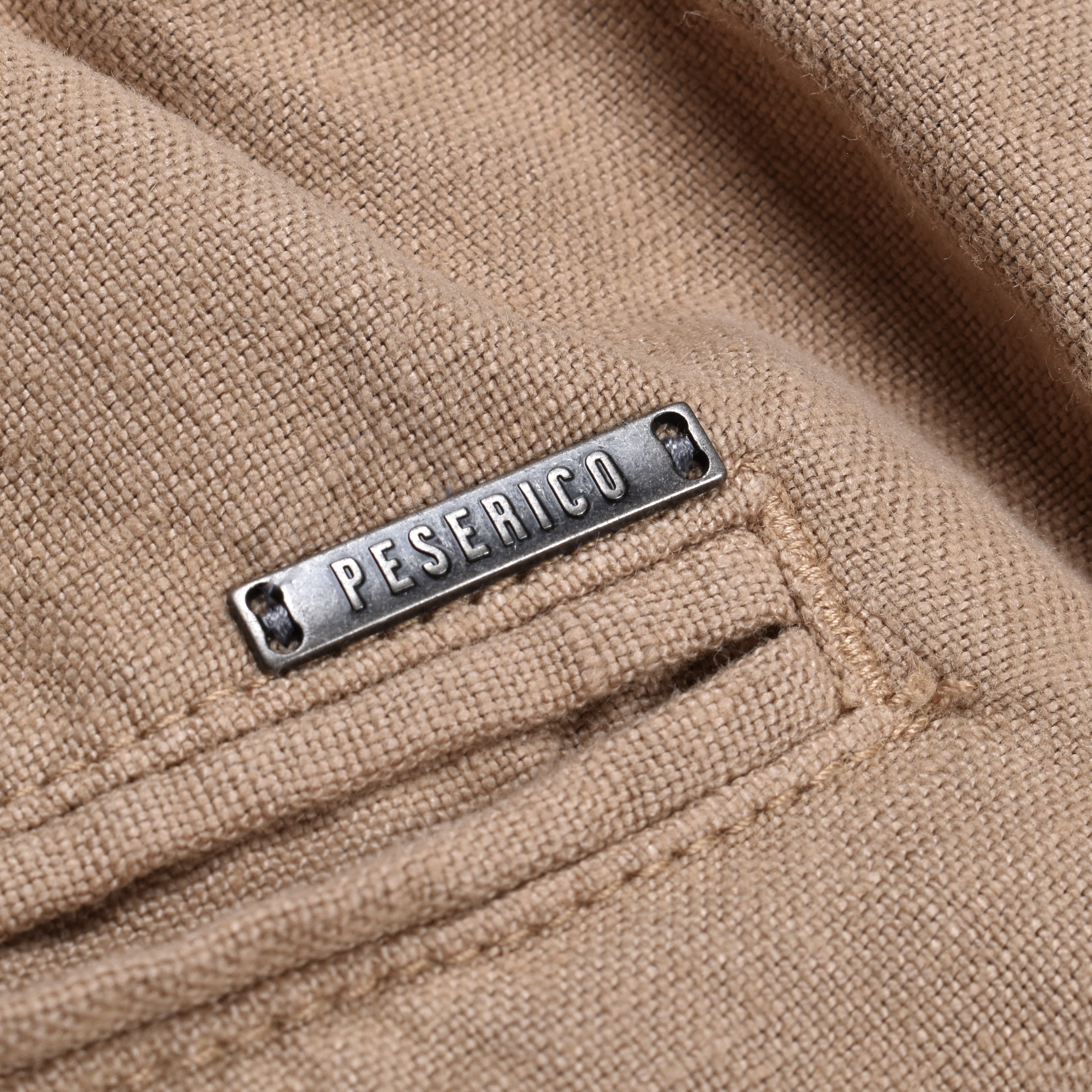 PESERICO MEN'S BEIGE LINEN CASUAL TROUSERS