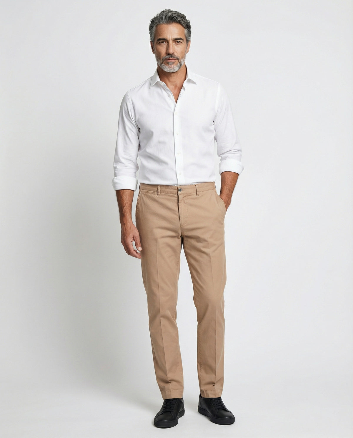 PESERICO MEN'S BEIGE TAILORED CHINO TROUSERS