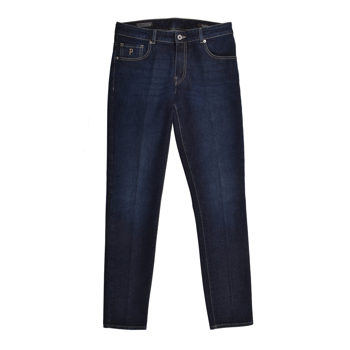 PESERICO MEN'S DARK BLUE COTTON STRAIGHT TROUSERS