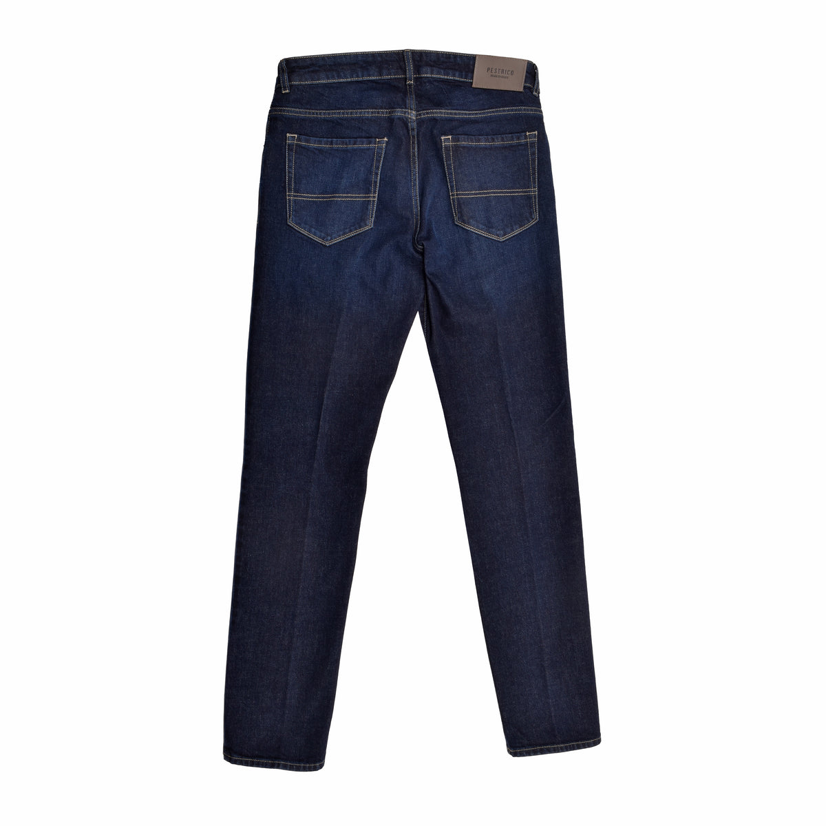 PESERICO MEN'S DARK BLUE COTTON STRAIGHT TROUSERS