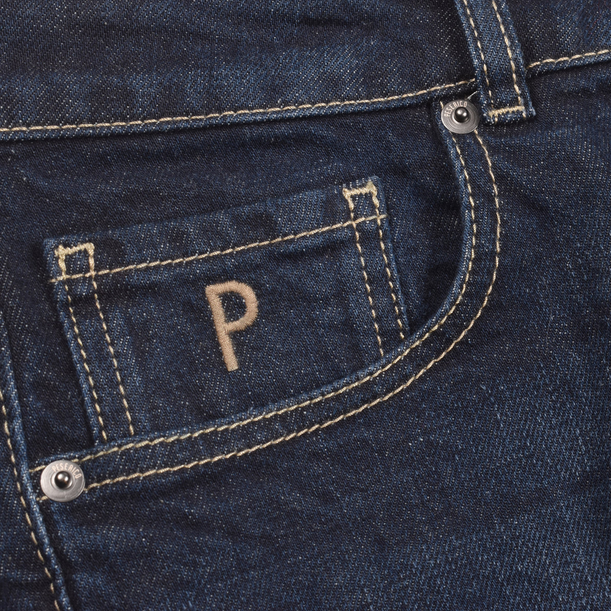PESERICO MEN'S DARK BLUE COTTON STRAIGHT TROUSERS