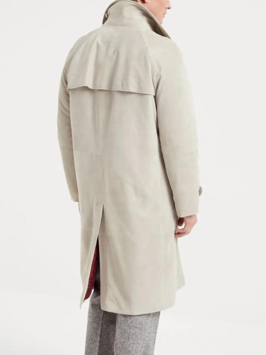 BRUNELLO CUCINELLI MEN'S LIGHT BEIGE LEATHER COAT