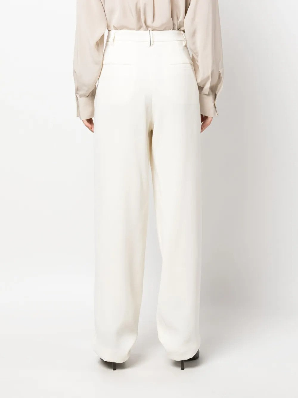 BRUNELLO CUCINELLI WOMEN'S OFF WHITE WOOL PLEATED TROUSERS