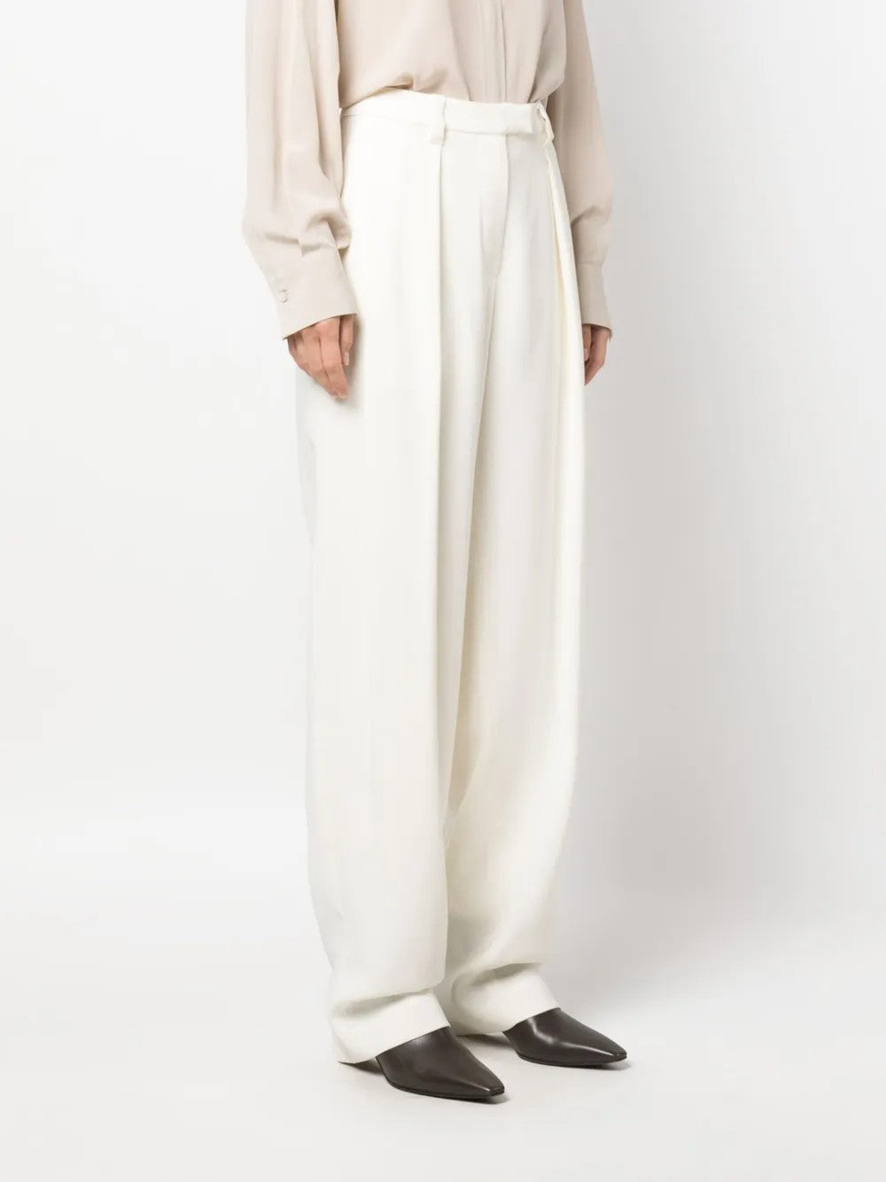 BRUNELLO CUCINELLI WOMEN'S OFF WHITE WOOL PLEATED TROUSERS