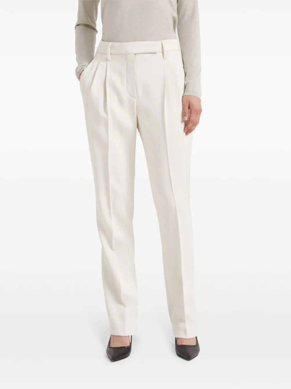 BRUNELLO CUCINELLI WOMEN'S OFF WHITE TAILORED TROUSERS