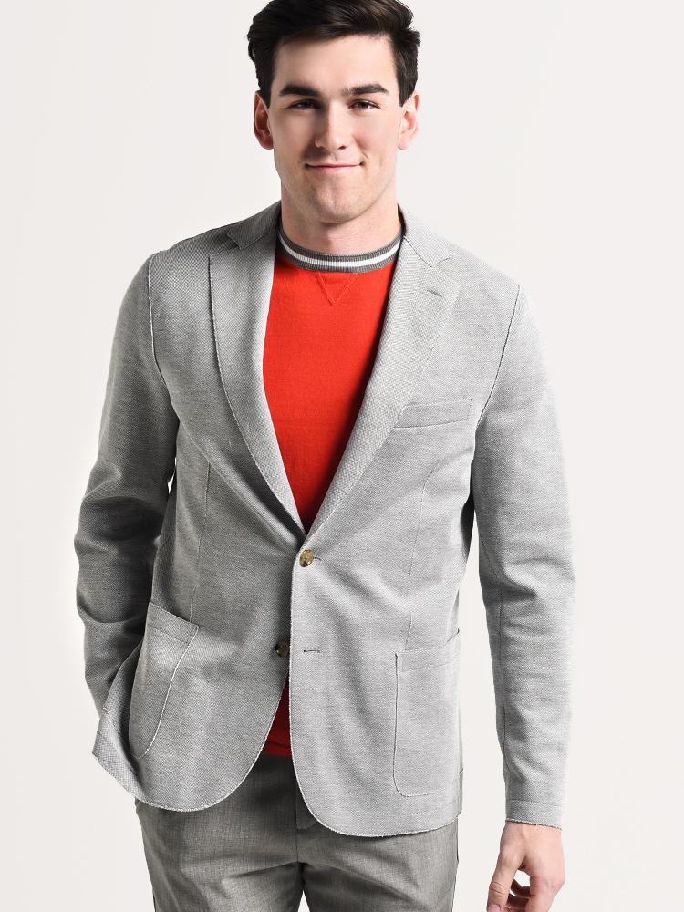 ELEVENTY MEN'S MEDIUM GREY WOOL TAILORED BLAZER PATCH POCKETS