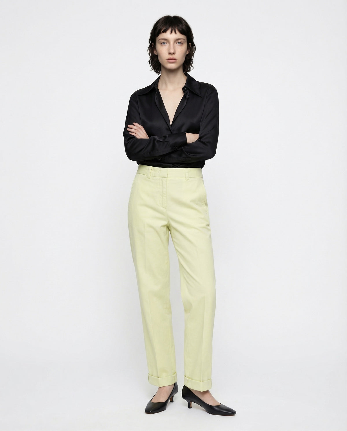 PESERICO WOMEN'S LIGHT YELLOW CASUAL TROUSERS