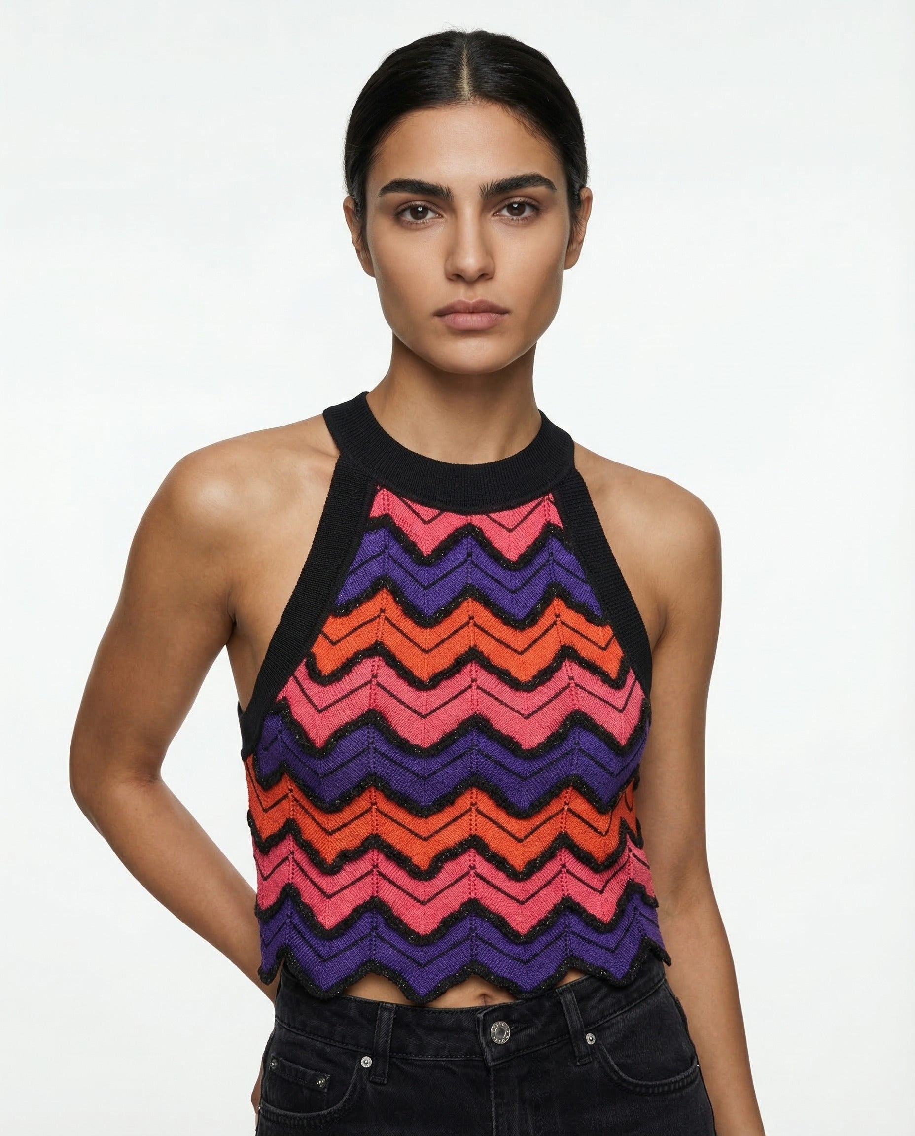 BALMAIN WOMEN'S MULTICOLOR CROPPED KNIT TOP