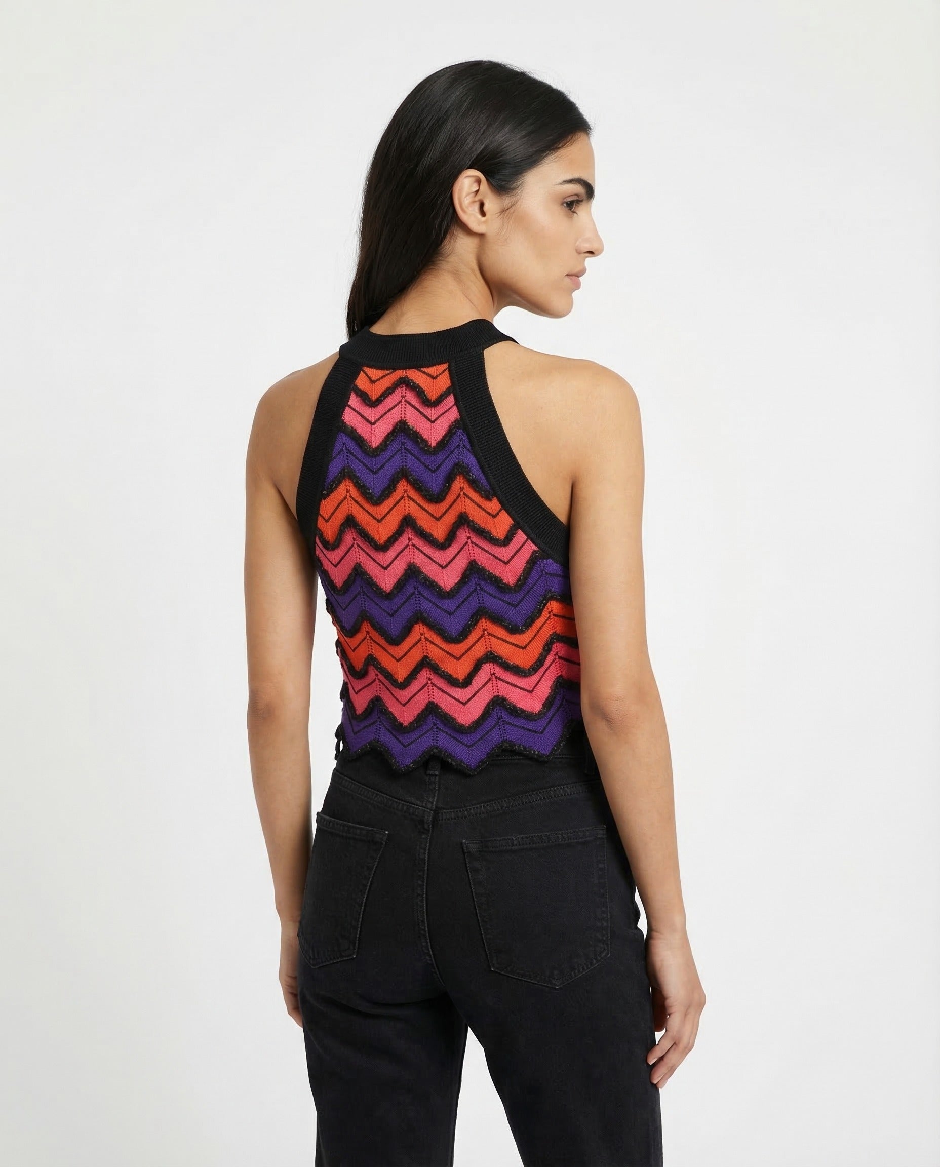 BALMAIN WOMEN'S MULTICOLOR CROPPED KNIT TOP