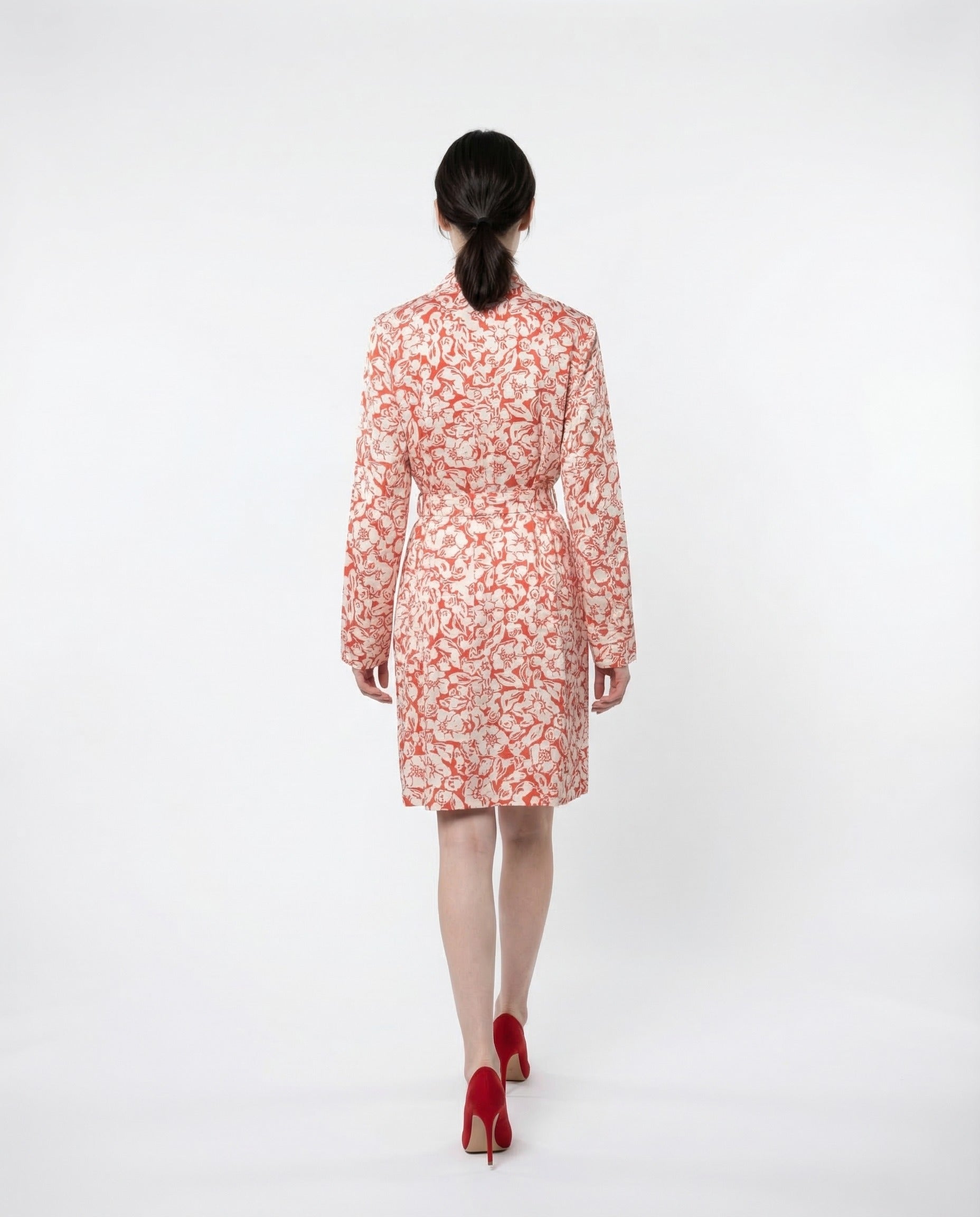 LANVIN WOMEN'S RED SILK FLORAL WRAP MIDI DRESS