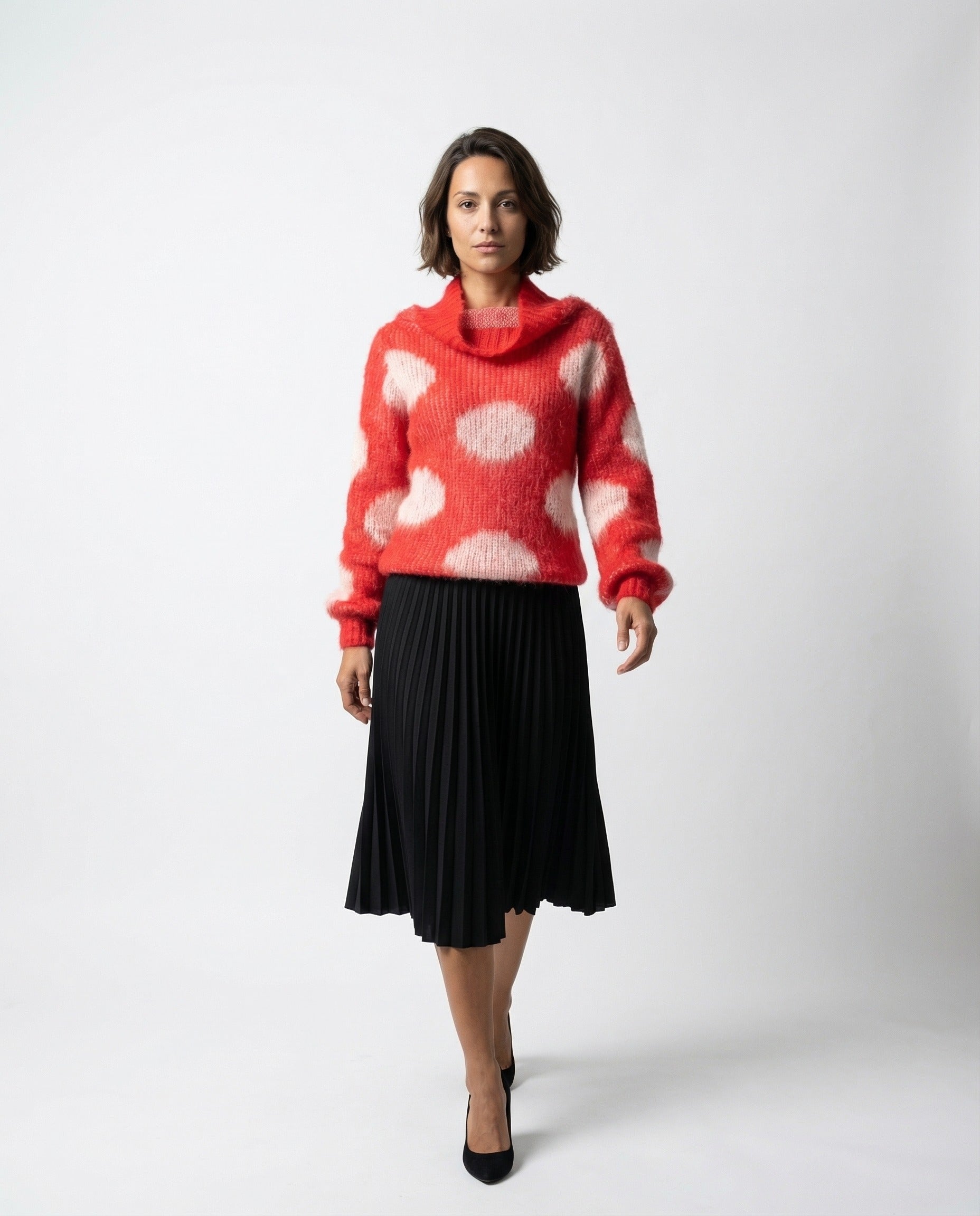 MARNI WOMEN'S RED POLKA DOT KNIT SWEATER