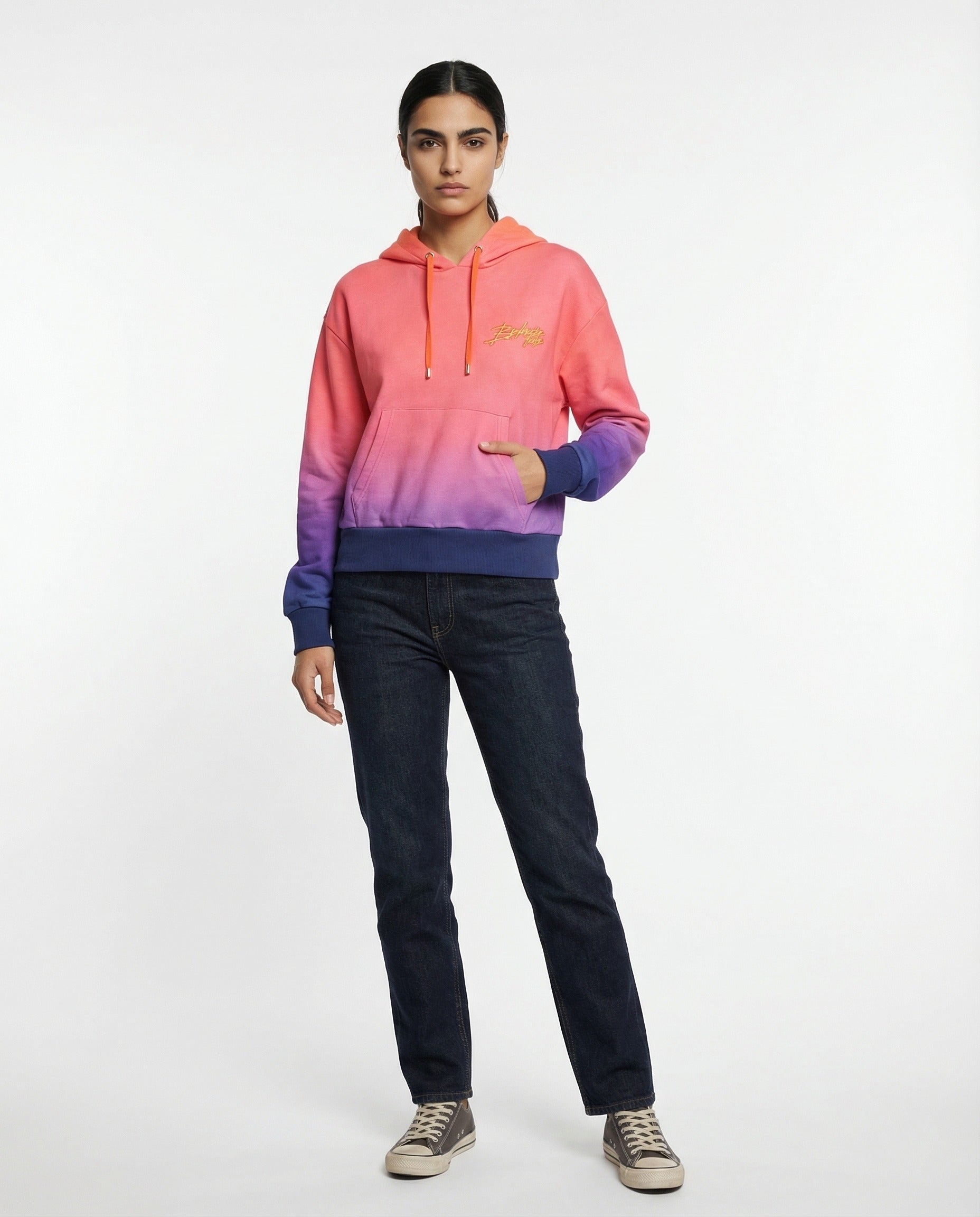 BALMAIN WOMEN'S PINK ORANGE GRADIENT HOODIE