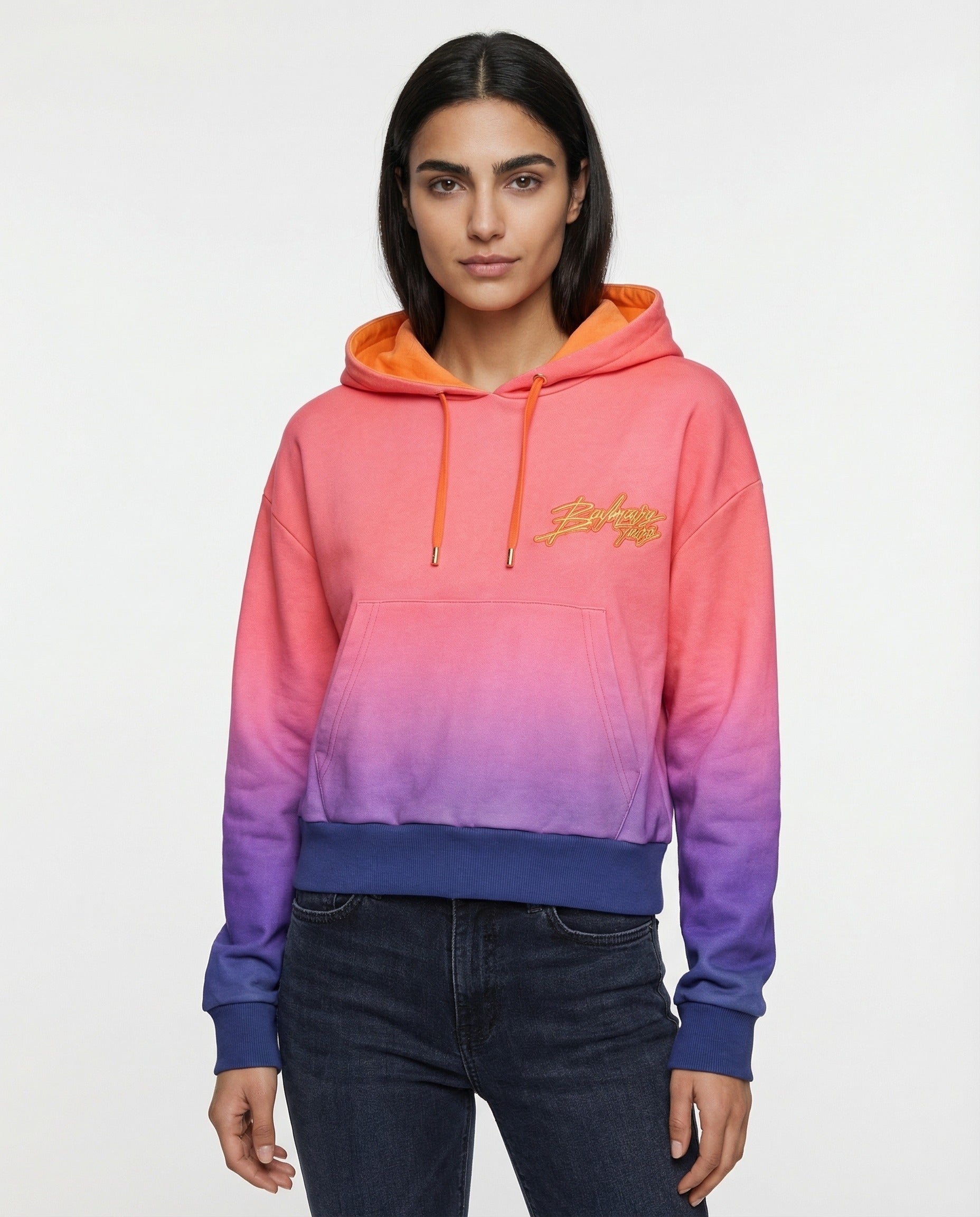 BALMAIN WOMEN'S PINK ORANGE GRADIENT HOODIE